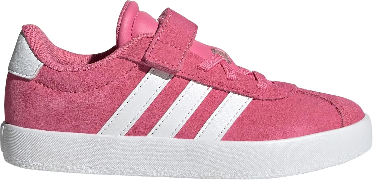 adidas VL Court 3.0 Elastic Lace Sneaker, Pink Fusion/White/Grey, 13 US Unisex Little Kid
