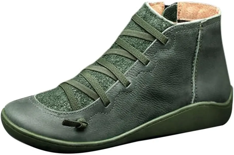 Ankle Boots for Women Casual Western Short Boots Women's Arch Support Boots Comfy Lace Up Flat Heel Ankle Booties
