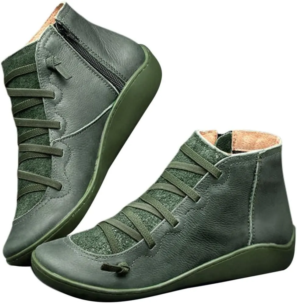 Ankle Boots for Women Casual Western Short Boots Women's Arch Support Boots Comfy Lace Up Flat Heel Ankle Booties