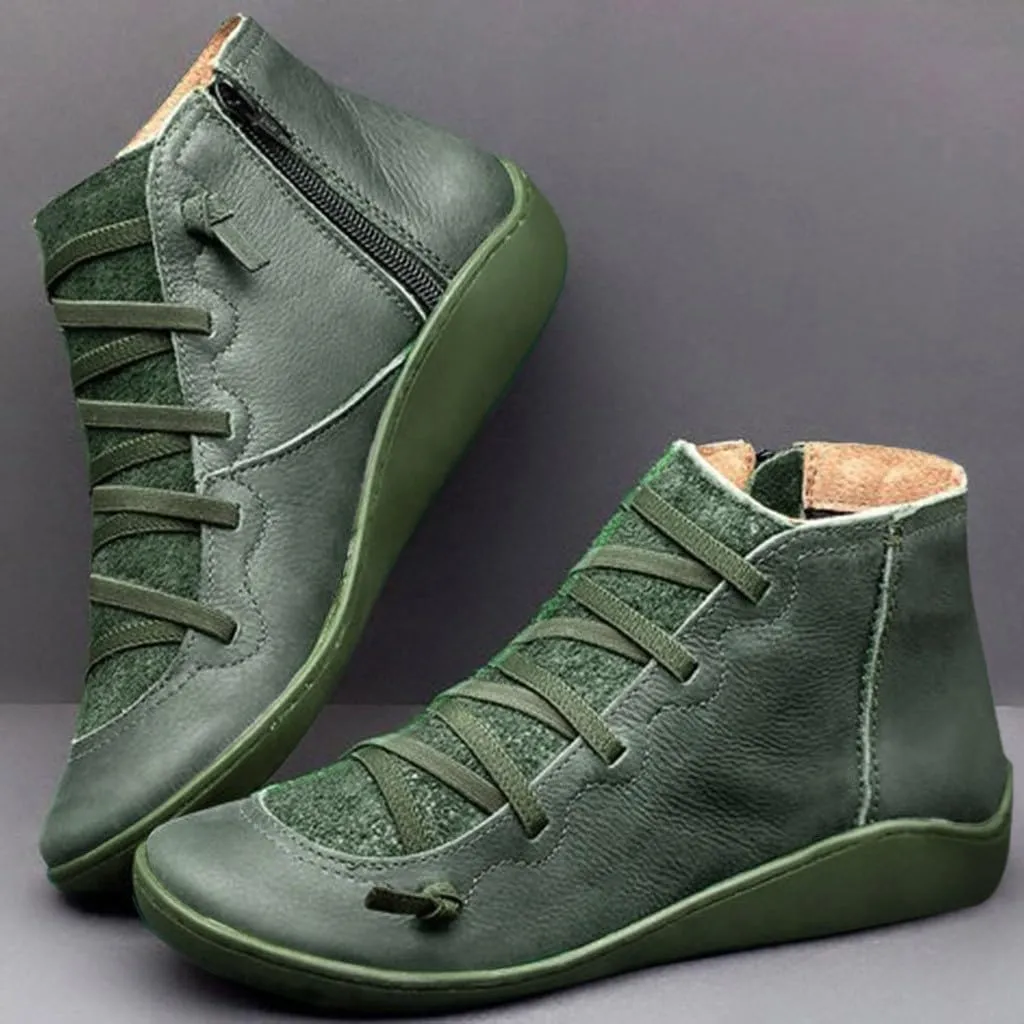 Ankle Boots for Women Casual Western Short Boots Women's Arch Support Boots Comfy Lace Up Flat Heel Ankle Booties