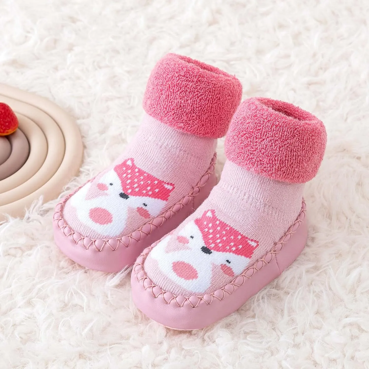 Baby Sock Shoes Autumn and Winter Cute Children Toddler Shoes Blat Bottom Non Slip Socks Shoes Warm and White Shoes
