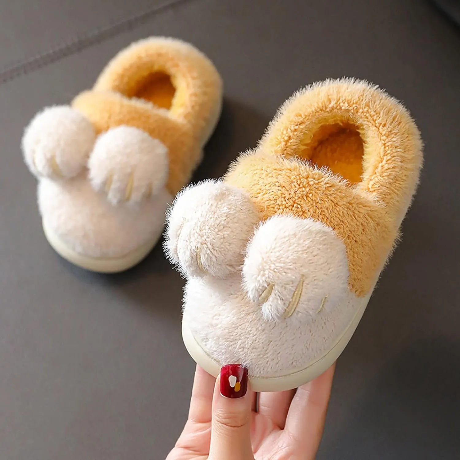 Bedroom Slippers for Kids Cotton Slippers Girls Boys Slippers Memory Foam Comfy House Slippers Winter Warm Indoor Shoes (Yellow, 7-8 Years Little Child)