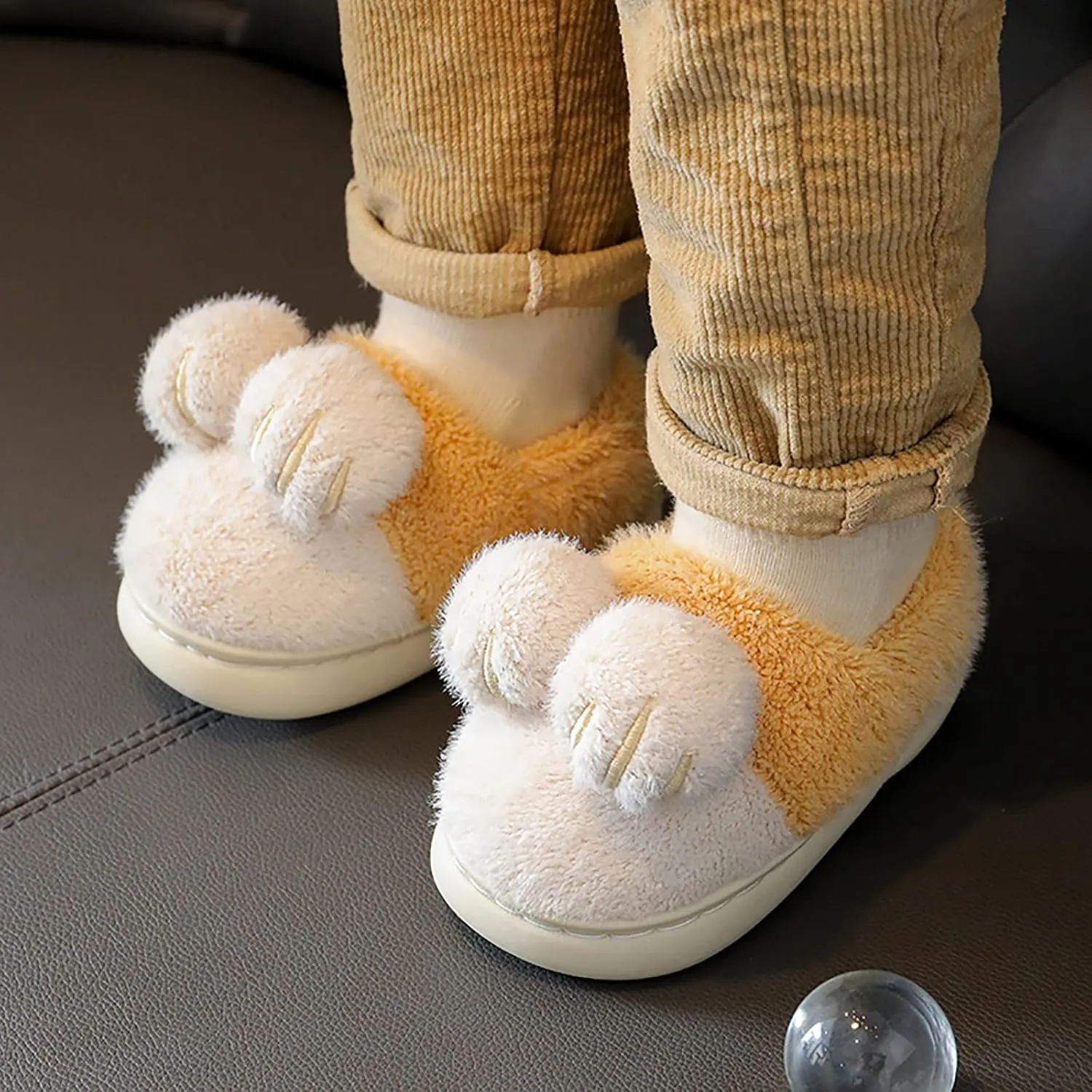 Bedroom Slippers for Kids Cotton Slippers Girls Boys Slippers Memory Foam Comfy House Slippers Winter Warm Indoor Shoes (Yellow, 7-8 Years Little Child)