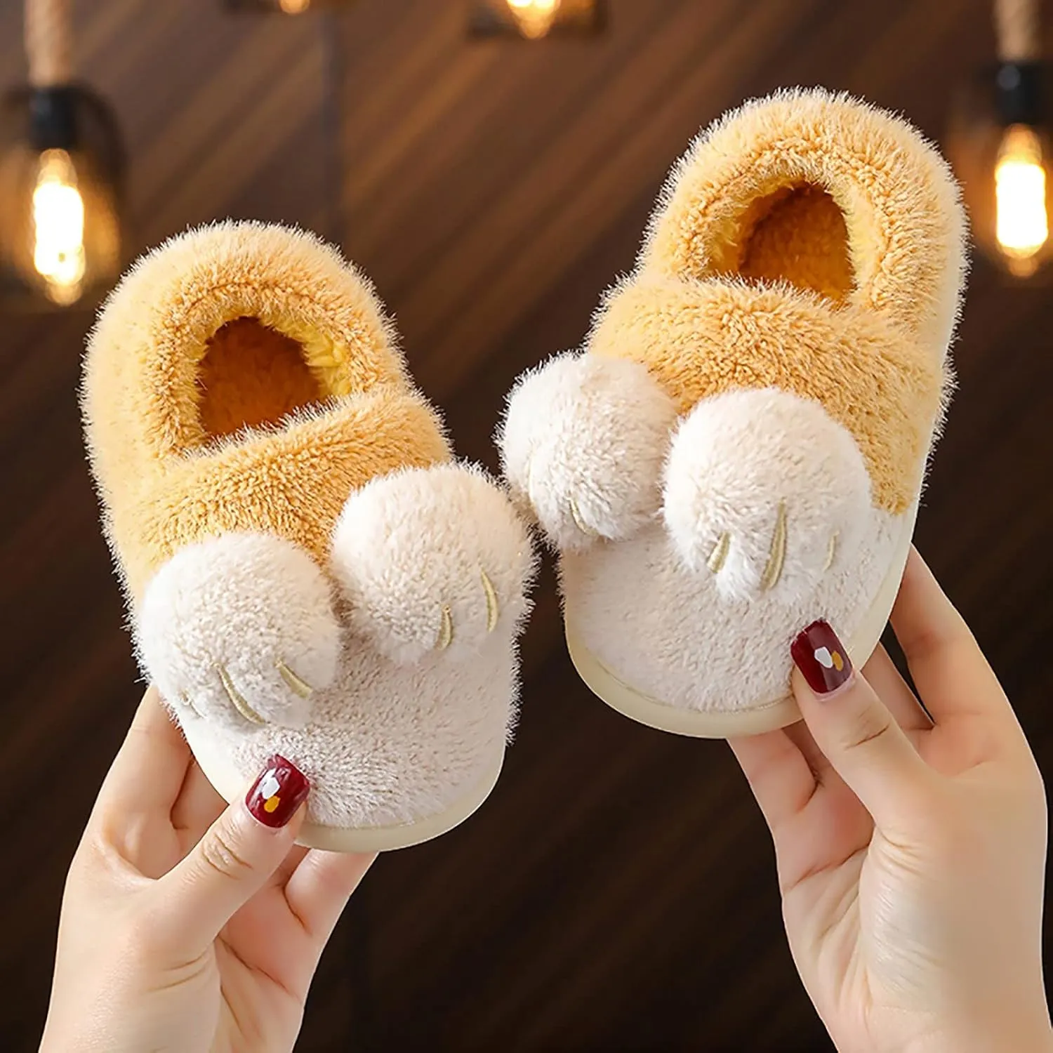 Bedroom Slippers for Kids Cotton Slippers Girls Boys Slippers Memory Foam Comfy House Slippers Winter Warm Indoor Shoes (Yellow, 7-8 Years Little Child)