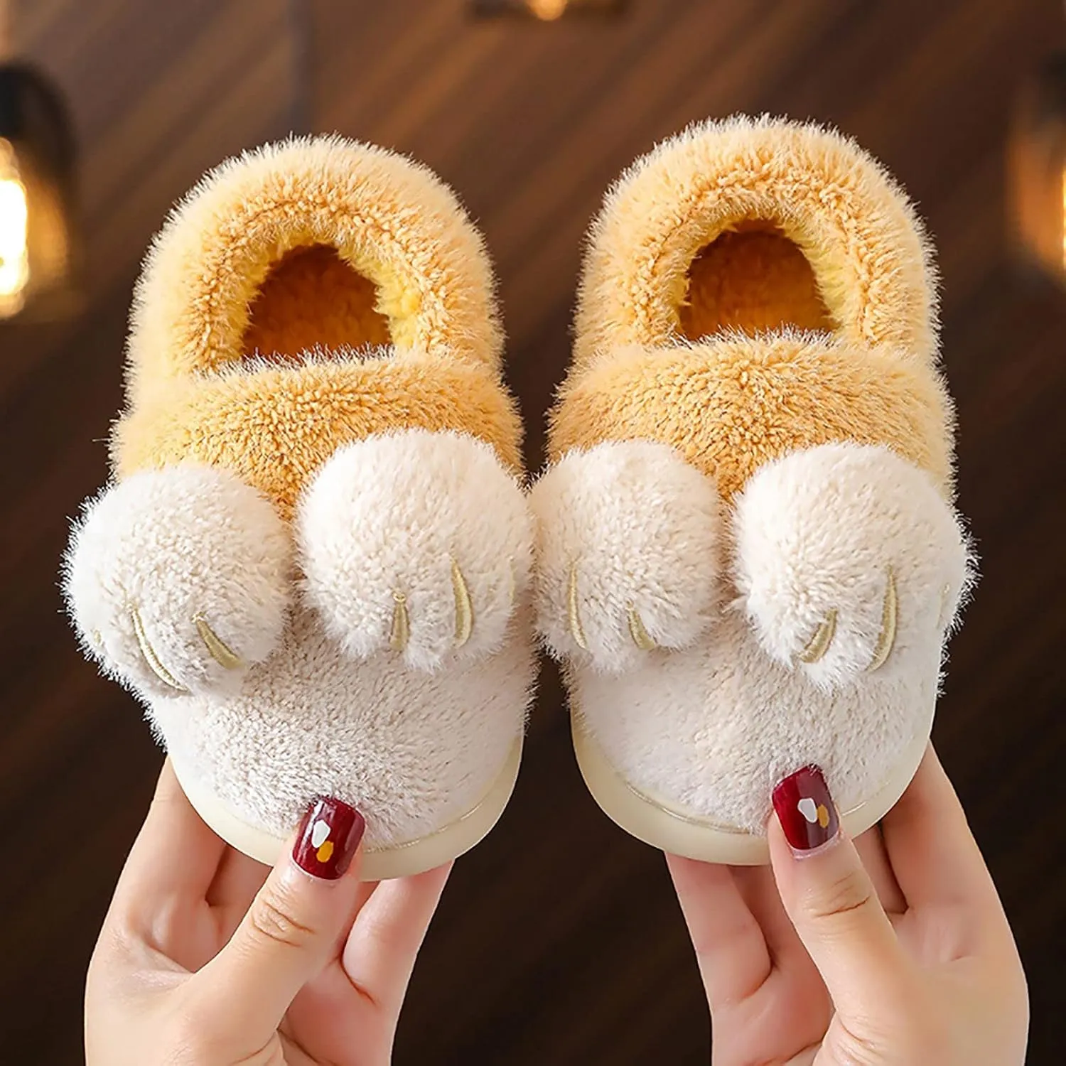 Bedroom Slippers for Kids Cotton Slippers Girls Boys Slippers Memory Foam Comfy House Slippers Winter Warm Indoor Shoes (Yellow, 7-8 Years Little Child)
