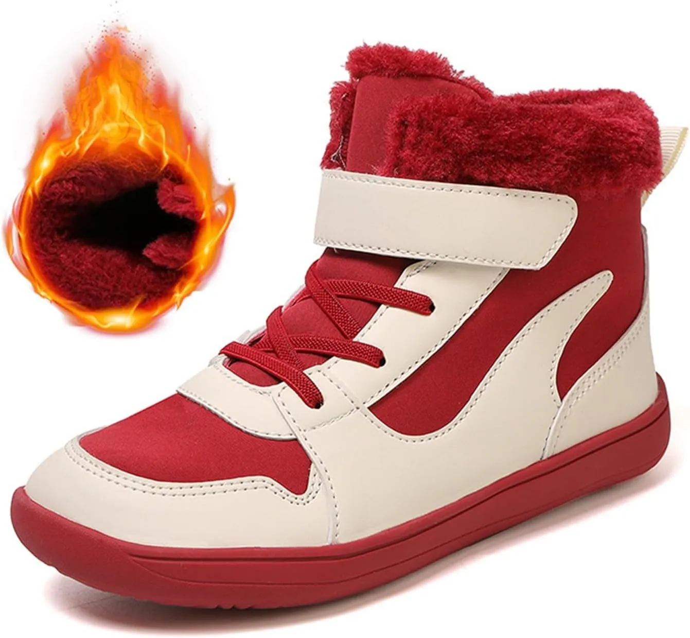 Big Kids Barefoot F??r Lined Boots Boys Girls Black Running Snow Fleece Boots Fuzzy Hiking Walking Flat Shoes