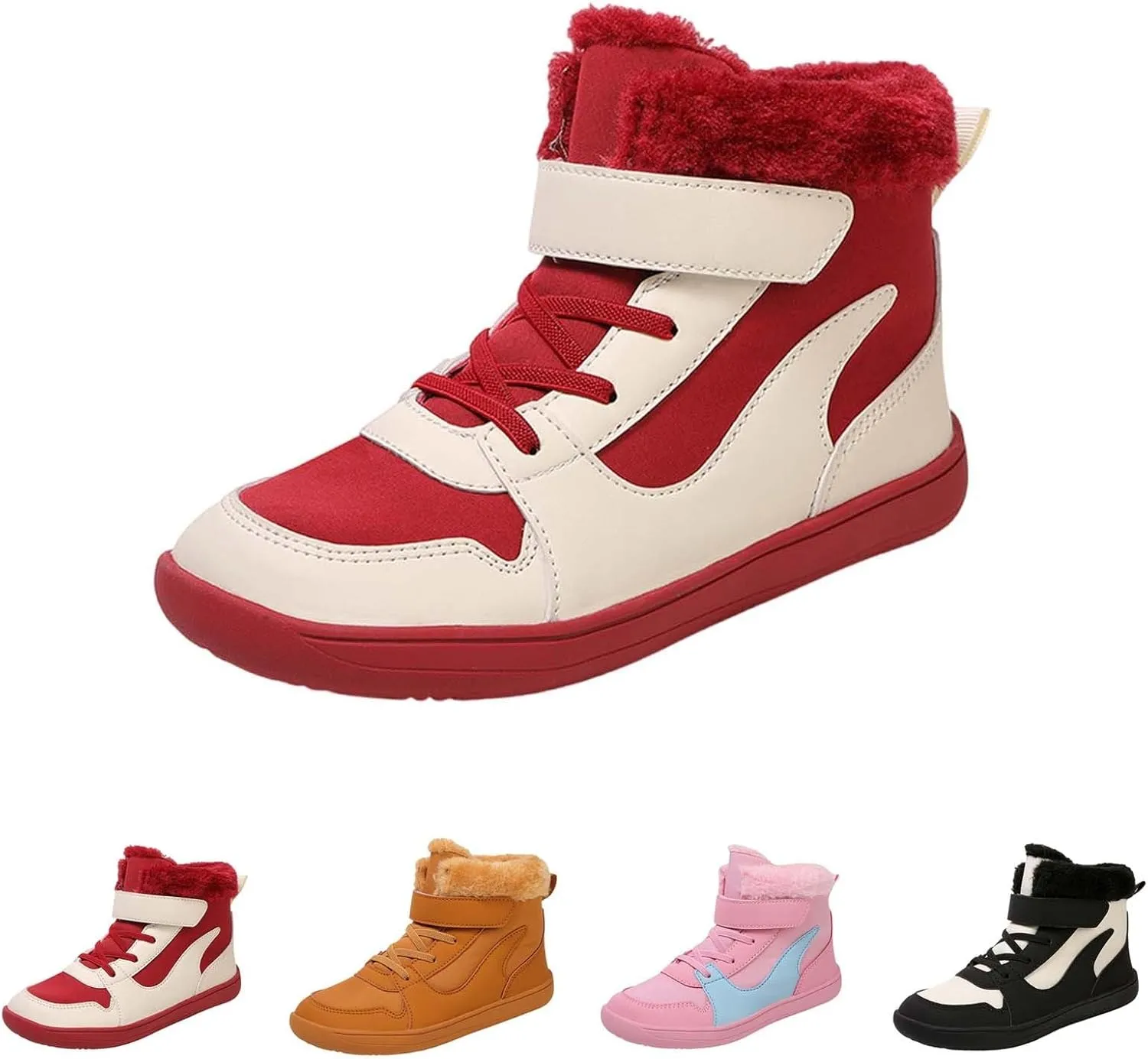 Big Kids Barefoot F??r Lined Boots Boys Girls Black Running Snow Fleece Boots Fuzzy Hiking Walking Flat Shoes