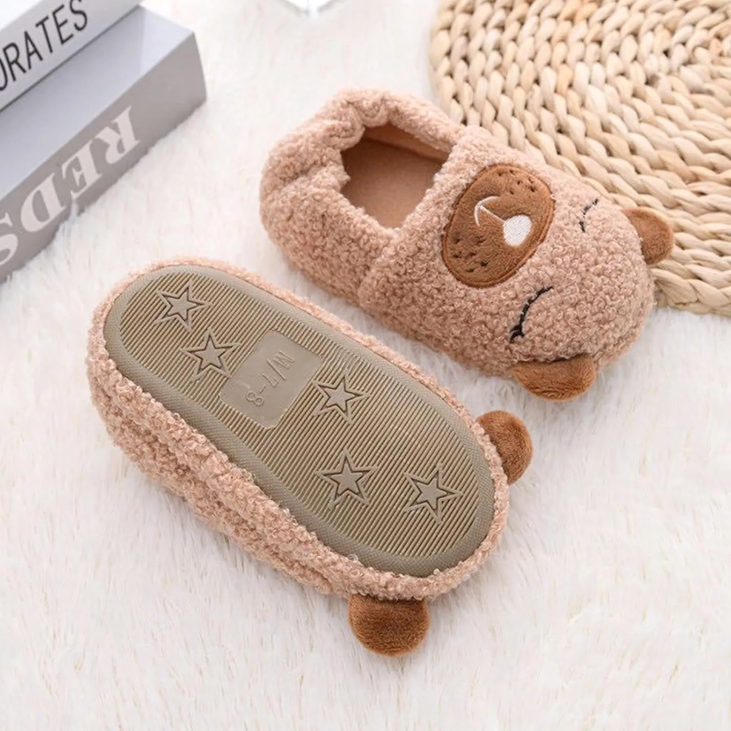 Boys Girls Plush Warm Cute Bunny House Slippers Fuzzy Indoor Bedroom Shoes Animal Soft Cozy Cute Cartoon Plush Anti-Slip Shoes for Toddler Kids