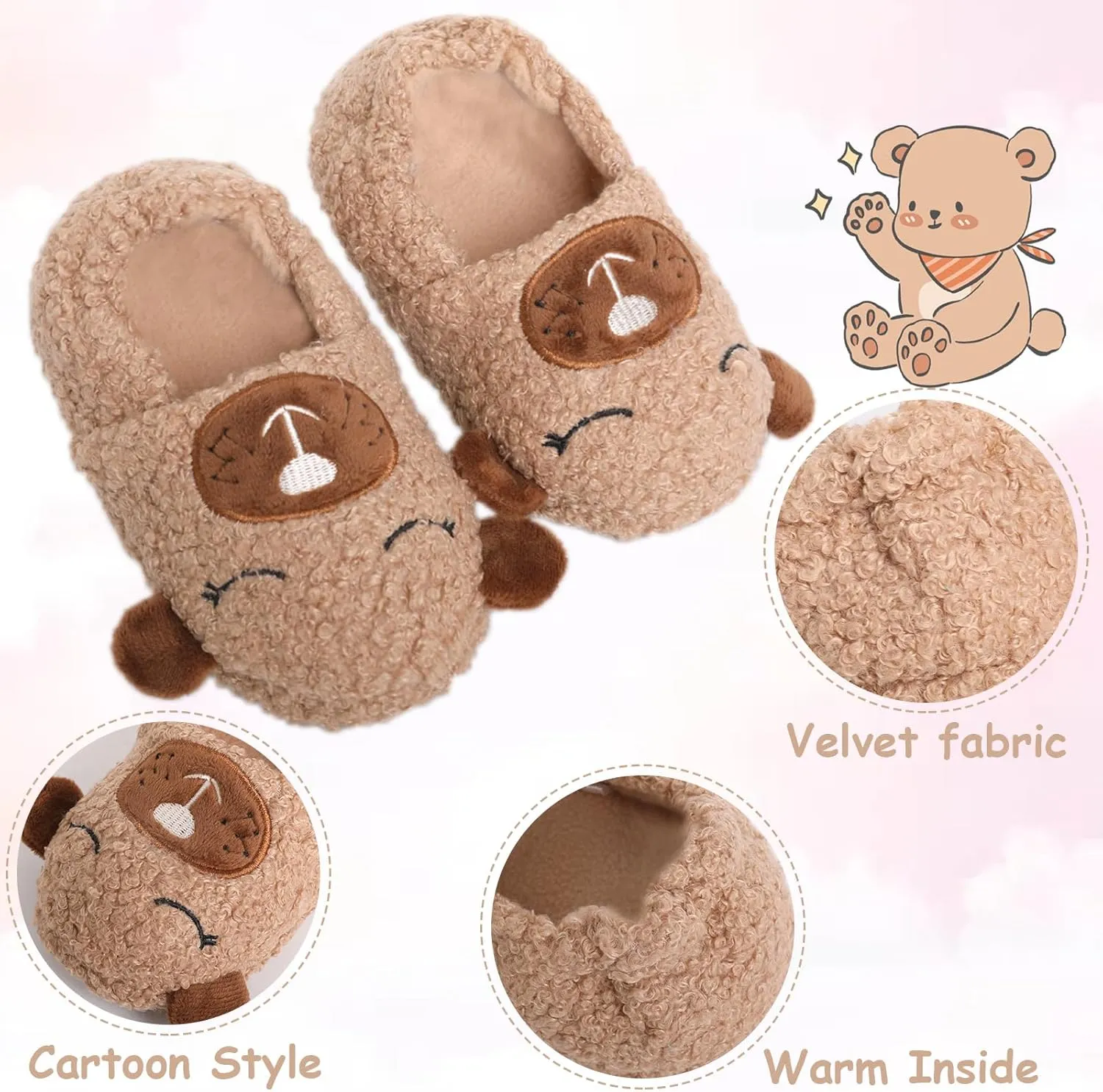 Boys Girls Plush Warm Cute Bunny House Slippers Fuzzy Indoor Bedroom Shoes Animal Soft Cozy Cute Cartoon Plush Anti-Slip Shoes for Toddler Kids