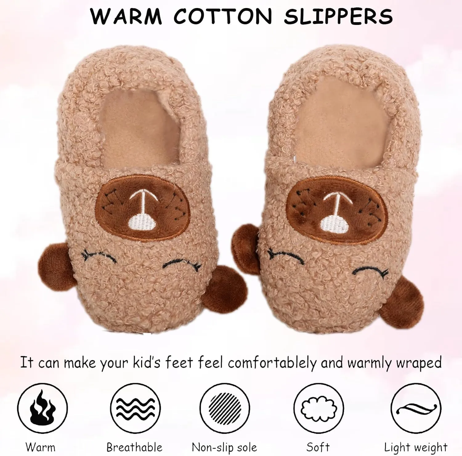 Boys Girls Plush Warm Cute Bunny House Slippers Fuzzy Indoor Bedroom Shoes Animal Soft Cozy Cute Cartoon Plush Anti-Slip Shoes for Toddler Kids