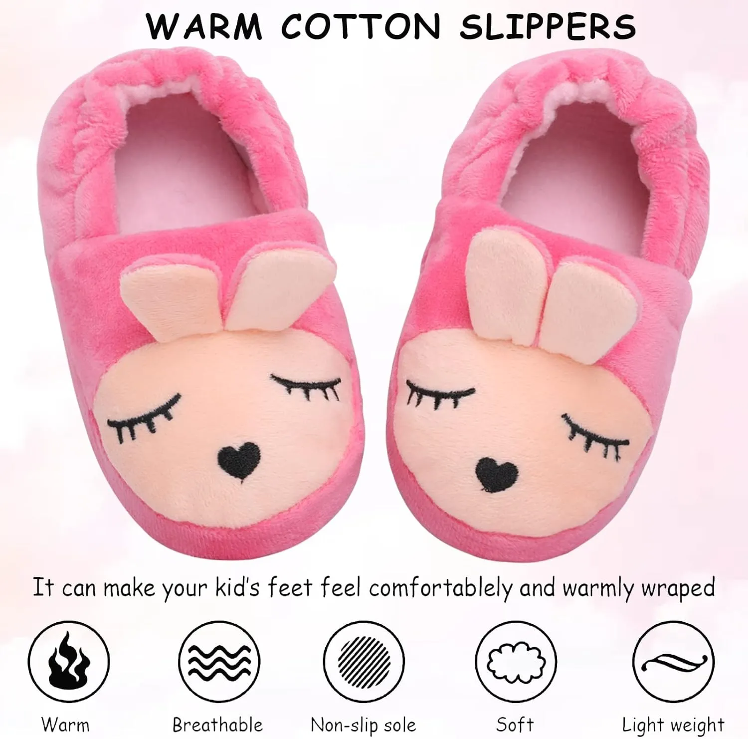 Boys Girls Plush Warm Cute Bunny House Slippers Fuzzy Indoor Bedroom Shoes Animal Soft Cozy Cute Cartoon Plush Anti-Slip Shoes for Toddler Kids