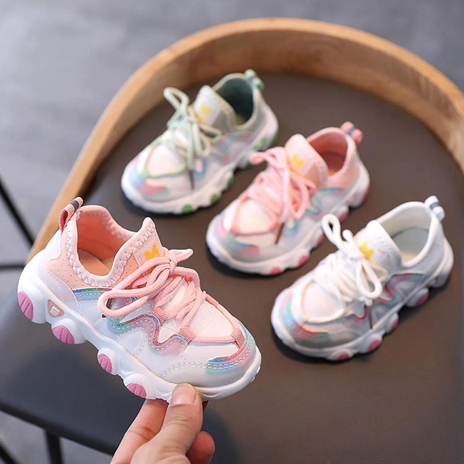 Boys Girls Toddler Sneakers Kids Lightweight Walking Shoes Anti Slip Lace up Mesh Breathable Tennis Shoes