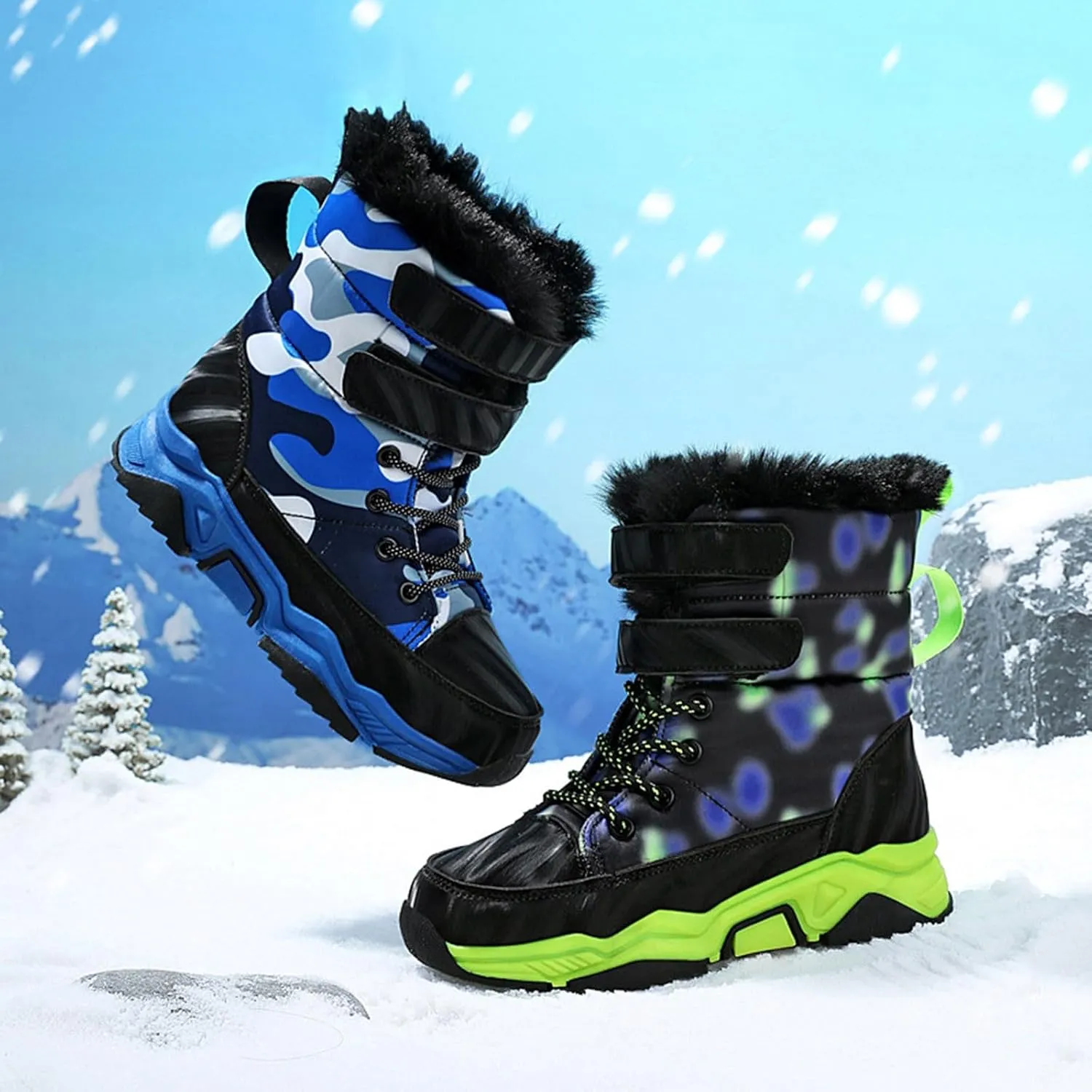 Boys Snow Boots Girls Warm Faux Fur Lined Winter Boots Ankle Booties Outdoor Waterproof Shoes (Little Kid/Big Kid)