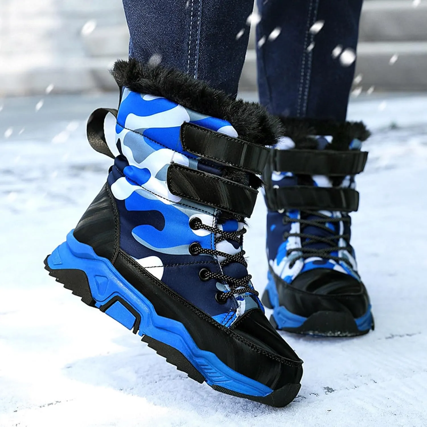 Boys Snow Boots Girls Warm Faux Fur Lined Winter Boots Ankle Booties Outdoor Waterproof Shoes (Little Kid/Big Kid)