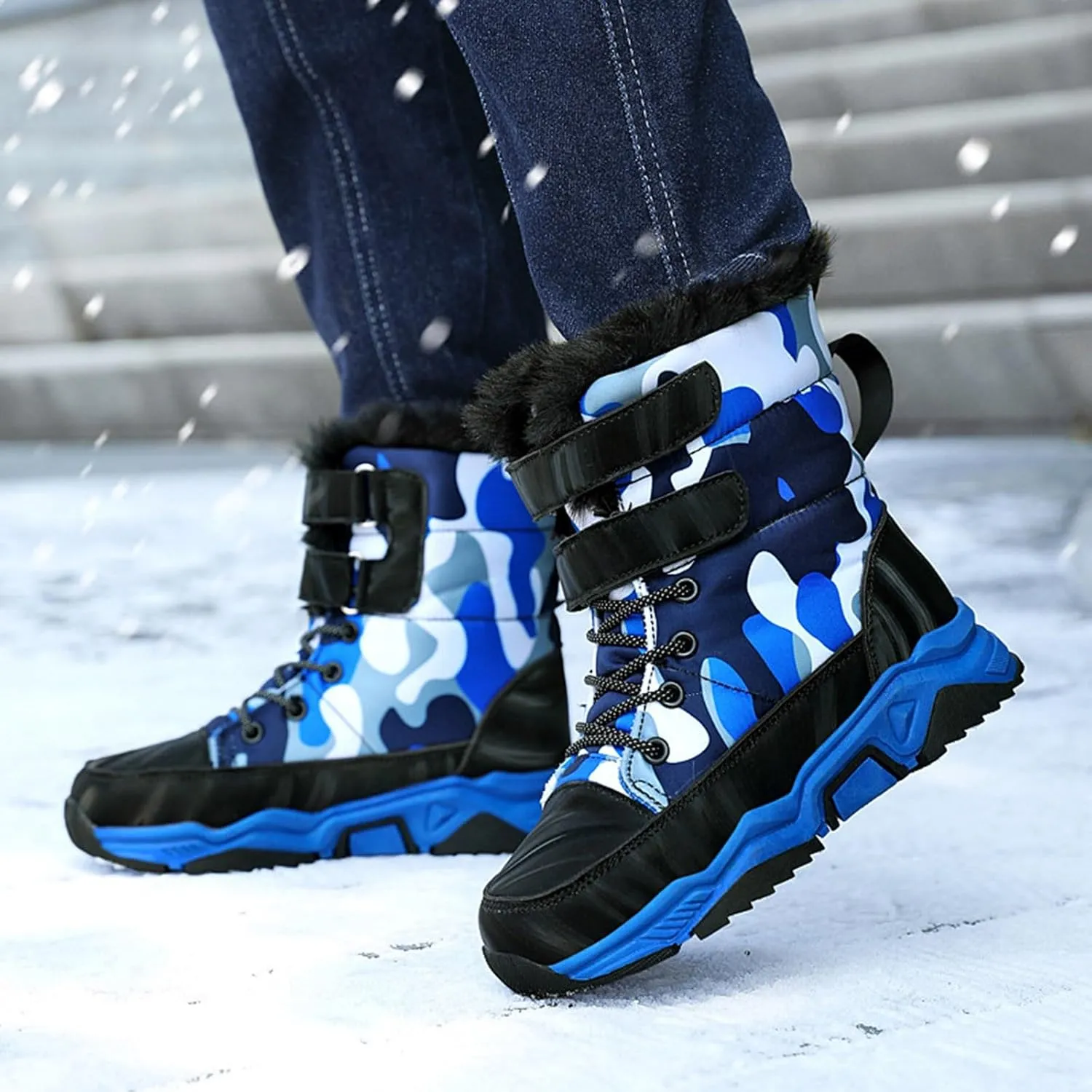 Boys Snow Boots Girls Warm Faux Fur Lined Winter Boots Ankle Booties Outdoor Waterproof Shoes (Little Kid/Big Kid)