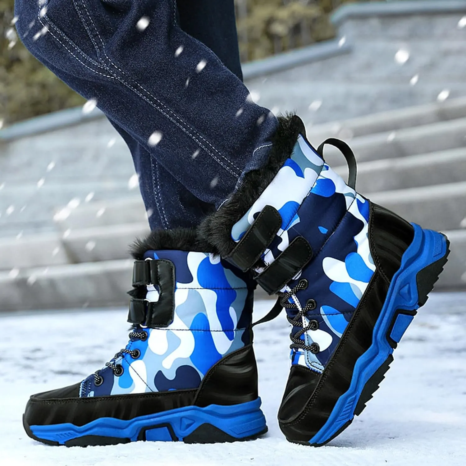 Boys Snow Boots Girls Warm Faux Fur Lined Winter Boots Ankle Booties Outdoor Waterproof Shoes (Little Kid/Big Kid)