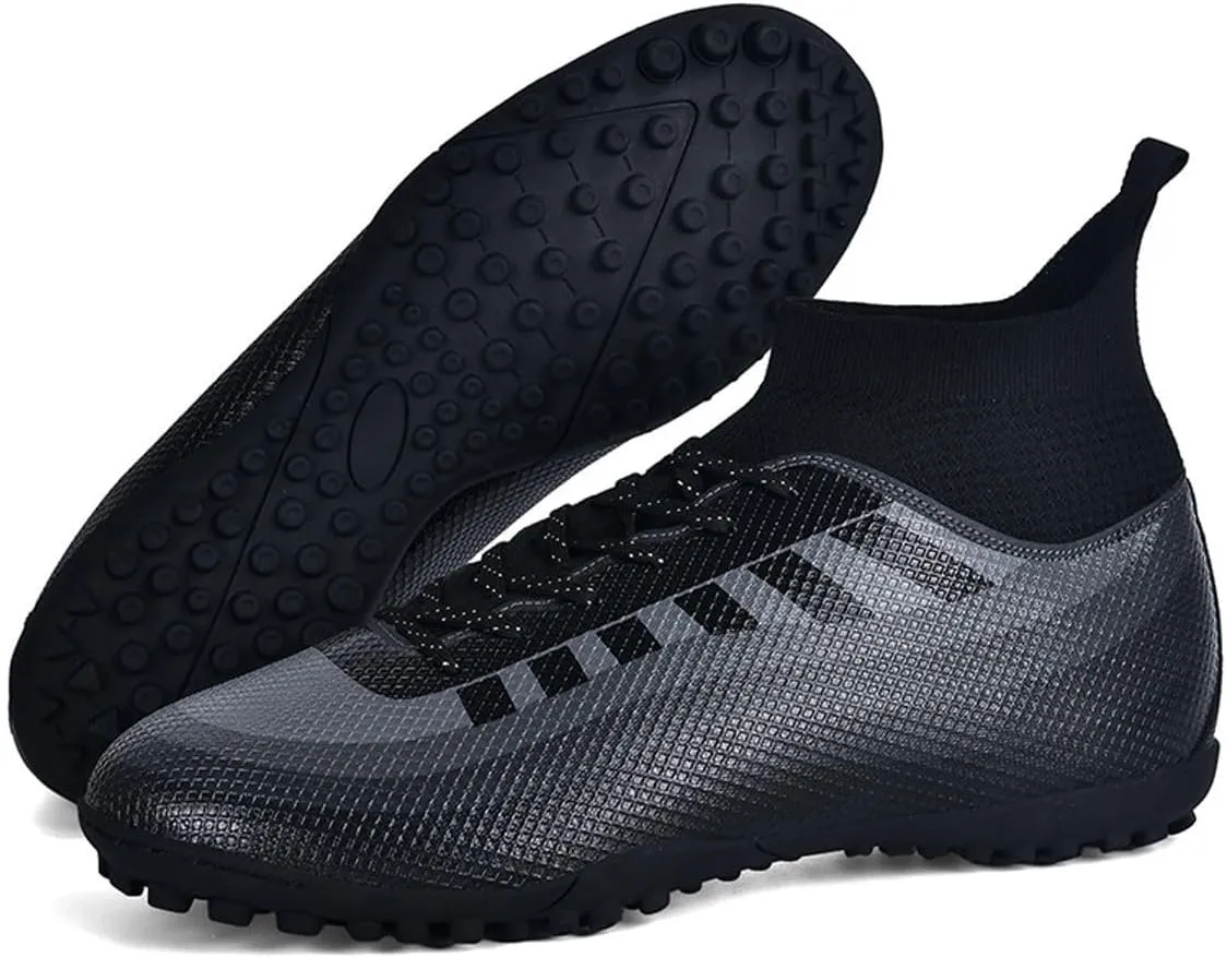 Bright Leather Gradient Adult/Children Football Shoes for Men and Women, Outdoor/Lawn/Indoor Football Field Black 46