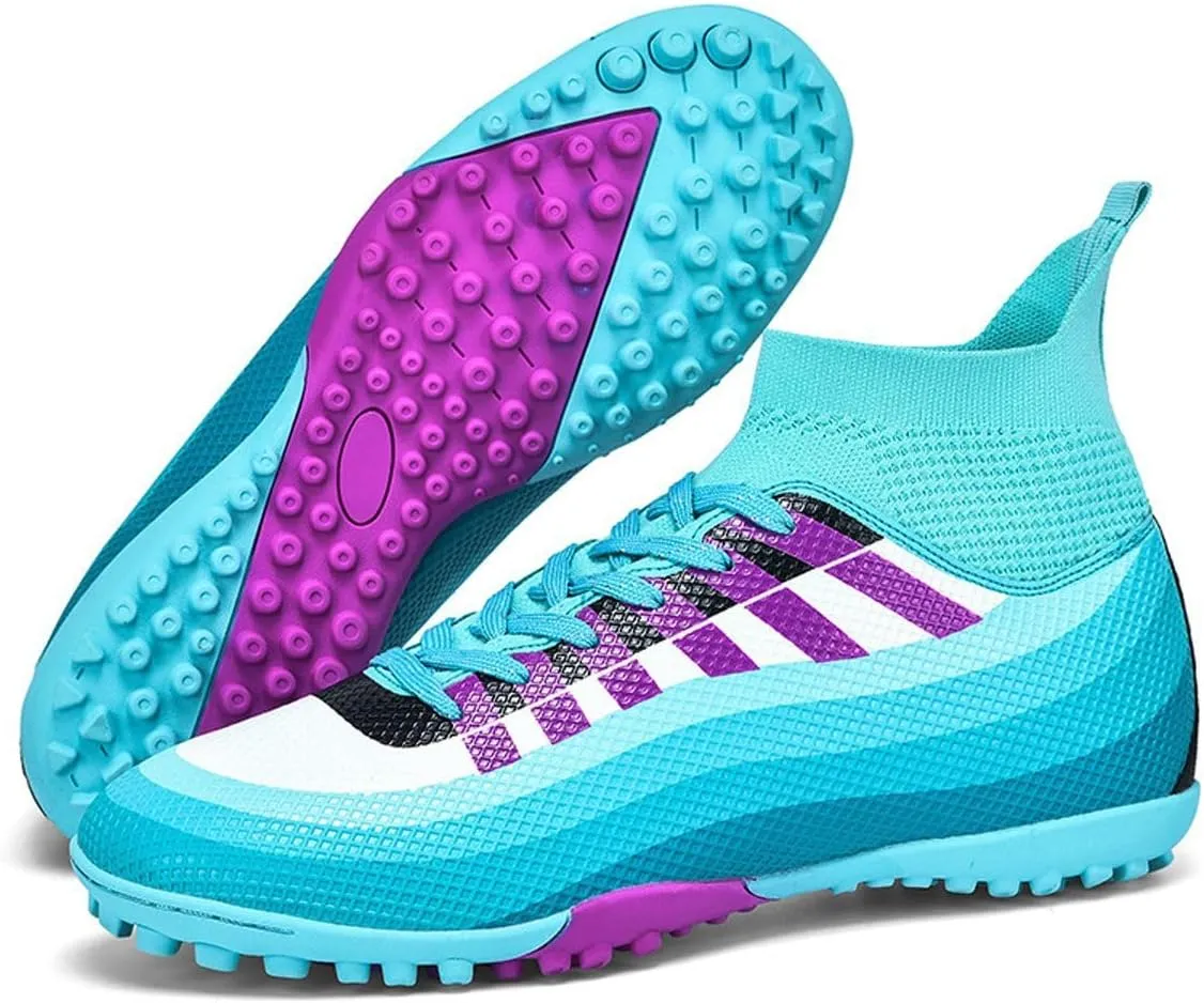 Bright Leather Gradient Adult/Children Football Shoes for Men and Women, Outdoor/Lawn/Indoor Football Field Blue 40