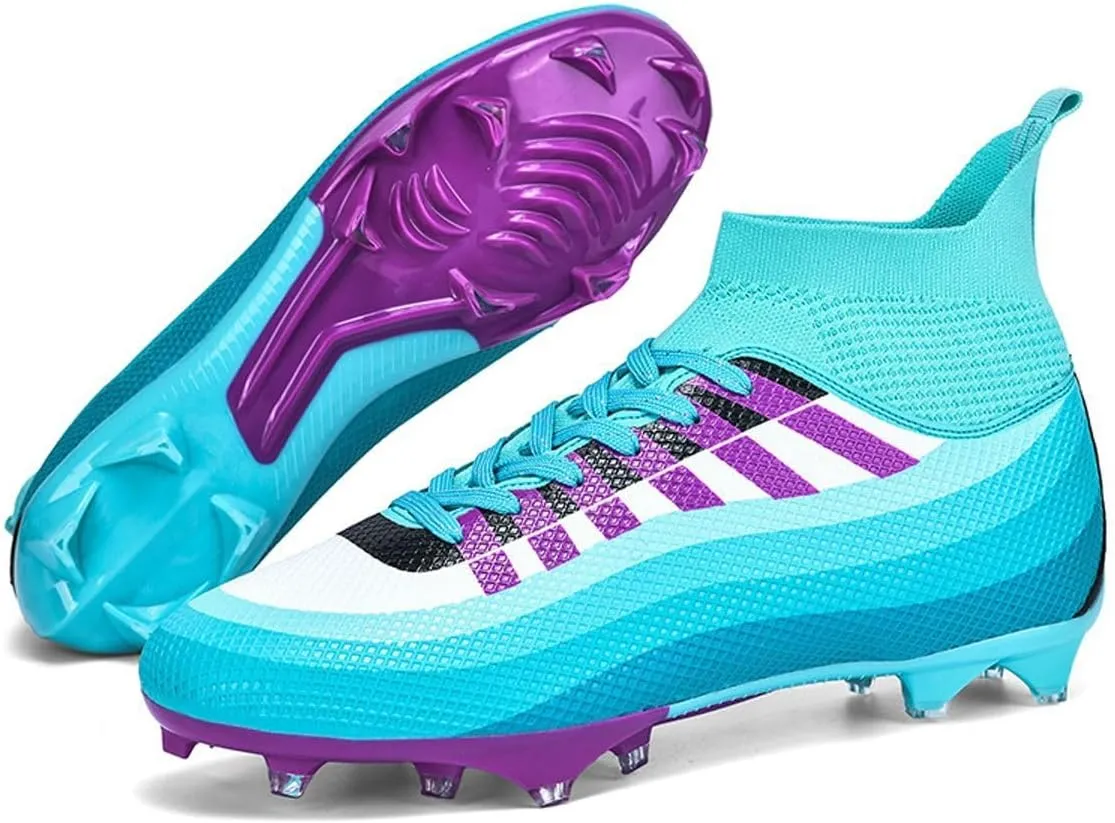 Bright Leather Gradient Adult/Children Football Shoes for Men and Women, Outdoor/Lawn/Indoor Football Field Blue TF 38