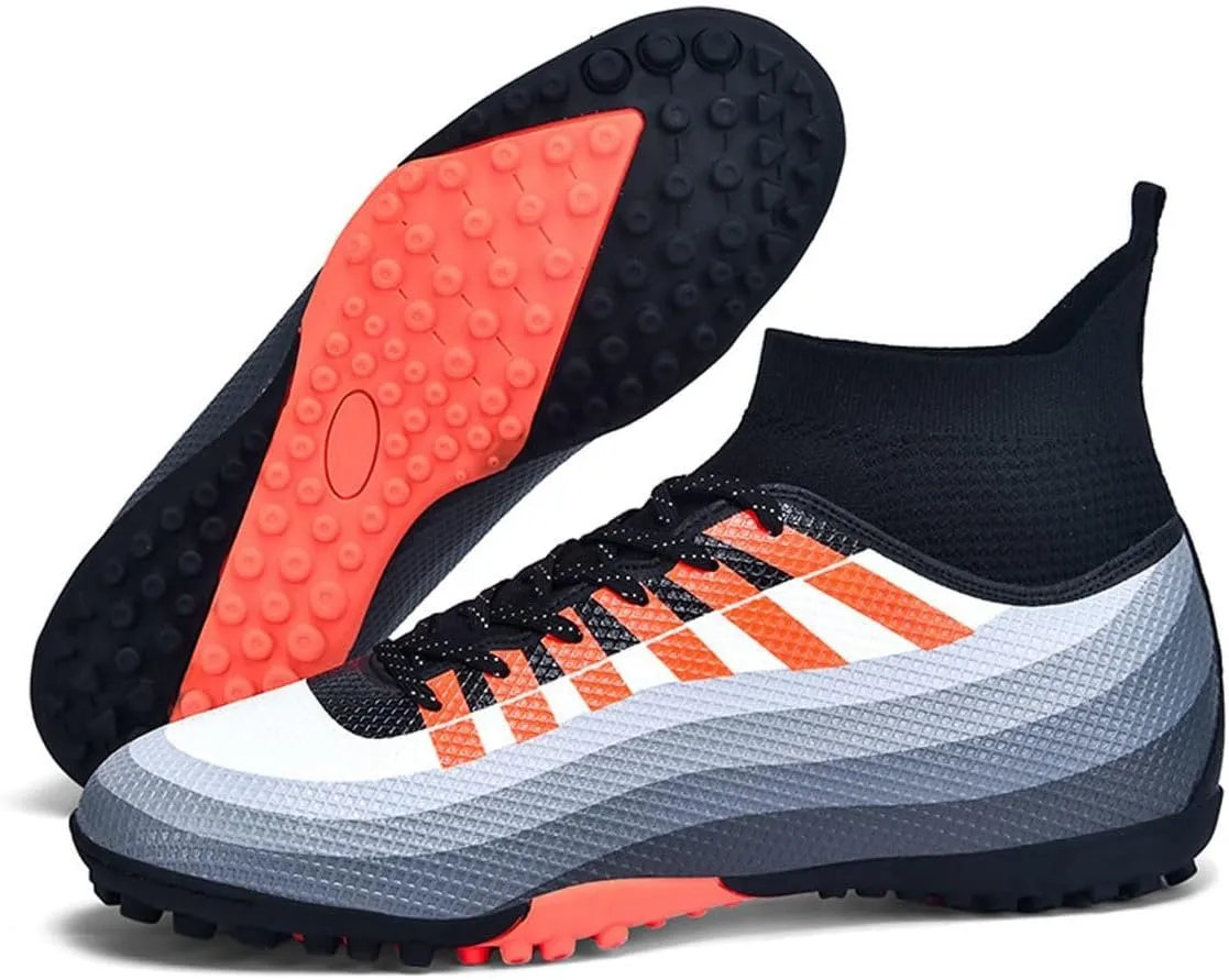 Bright Leather Gradient Adult/Children Football Shoes for Men and Women, Outdoor/Lawn/Indoor Football Field Orange 41