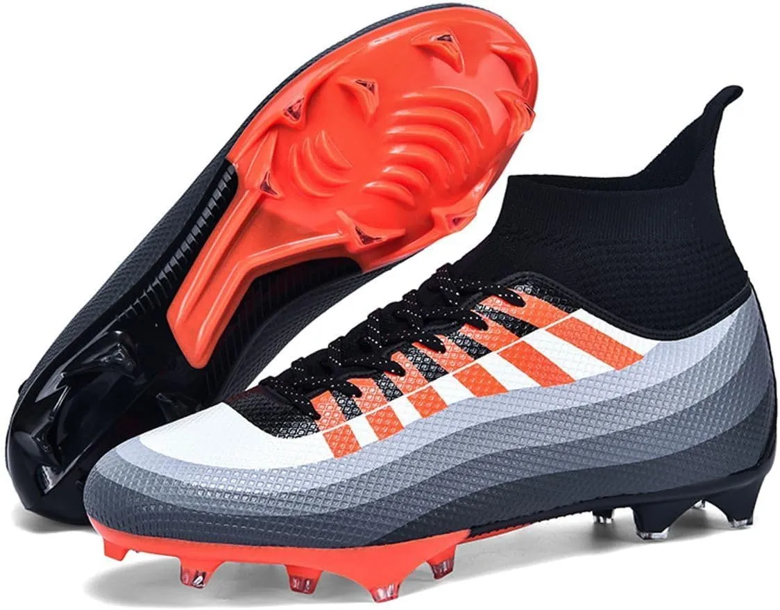 Bright Leather Gradient Adult/Children Football Shoes for Men and Women, Outdoor/Lawn/Indoor Football Field Orange TF 37