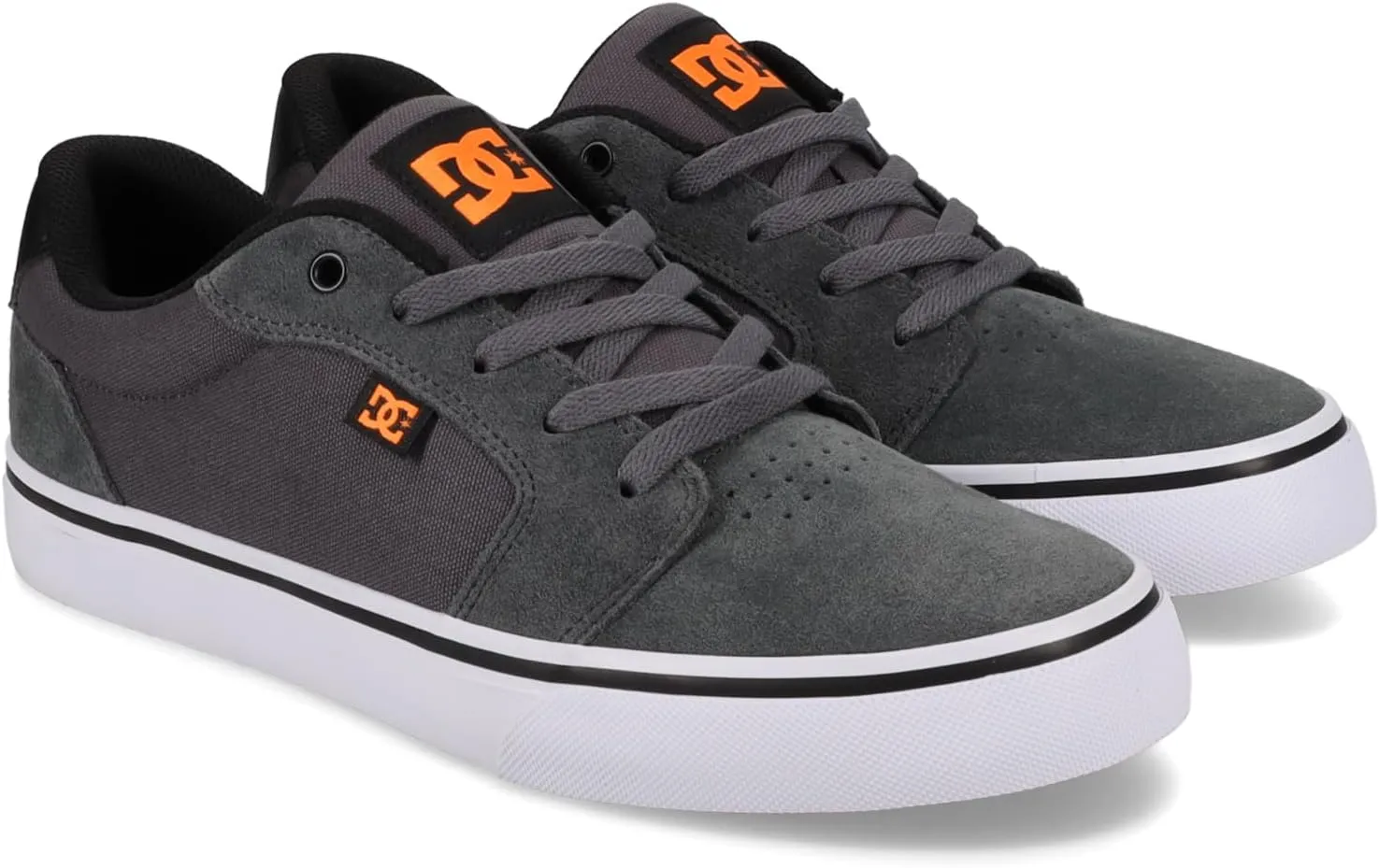 DC Men's Anvil Casual Skate Sneaker, Grey/Black/Orange, 12.5