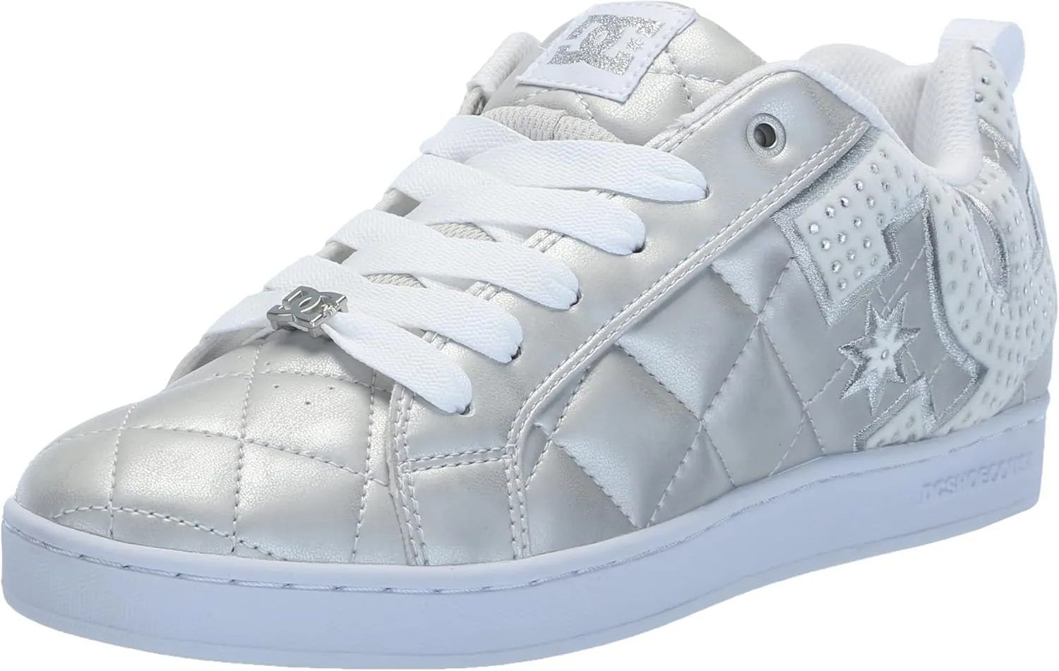 DC Women's Court Graffik SE Skate Shoe, White/Rainbow Sparkle, 10.5