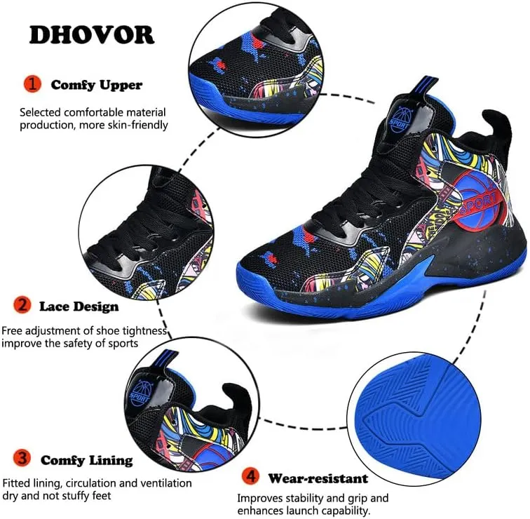 DHOVOR Boys Girls Basketball Shoes Kids Athletic Shoes Fashion Sneakers Non-Slip Tennis Shoes Boys (Big Kid/Little Kid)