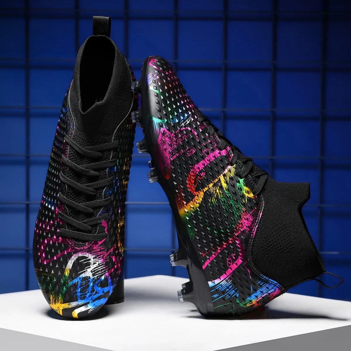 DHOVOR Boys Girls Soccer Cleats High-Top Soccer Shoes for Kids Football Cleats Professional Training Football Sports Shoes