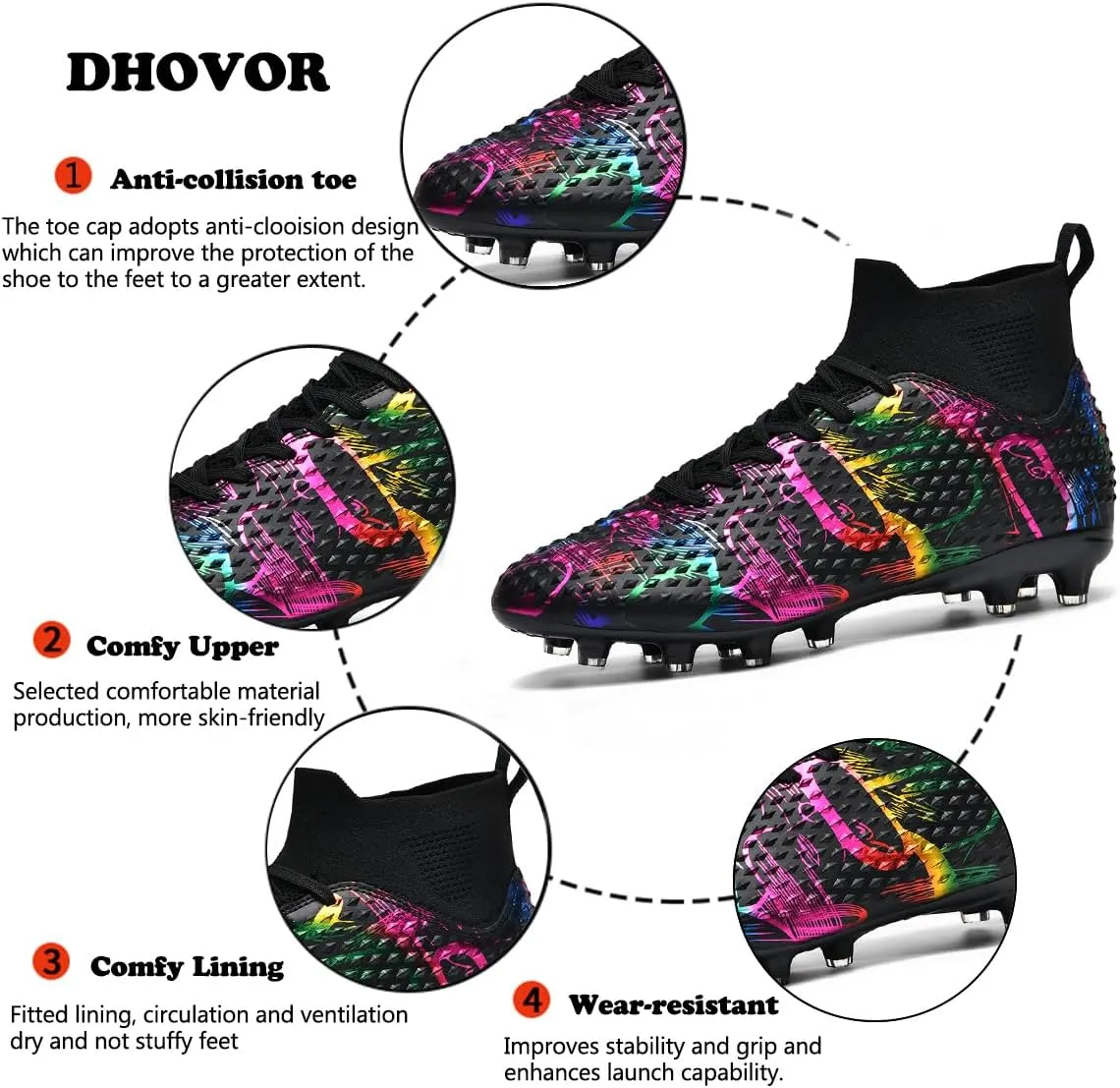 DHOVOR Boys Girls Soccer Cleats High-Top Soccer Shoes for Kids Football Cleats Professional Training Football Sports Shoes