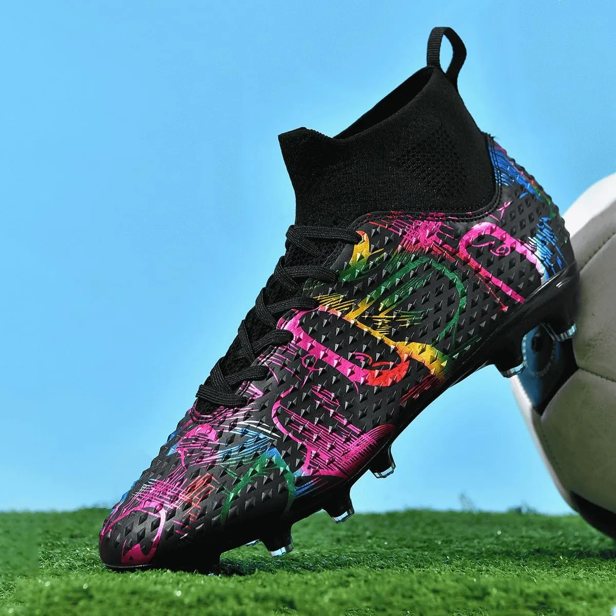 DHOVOR Boys Girls Soccer Cleats High-Top Soccer Shoes for Kids Football Cleats Professional Training Football Sports Shoes
