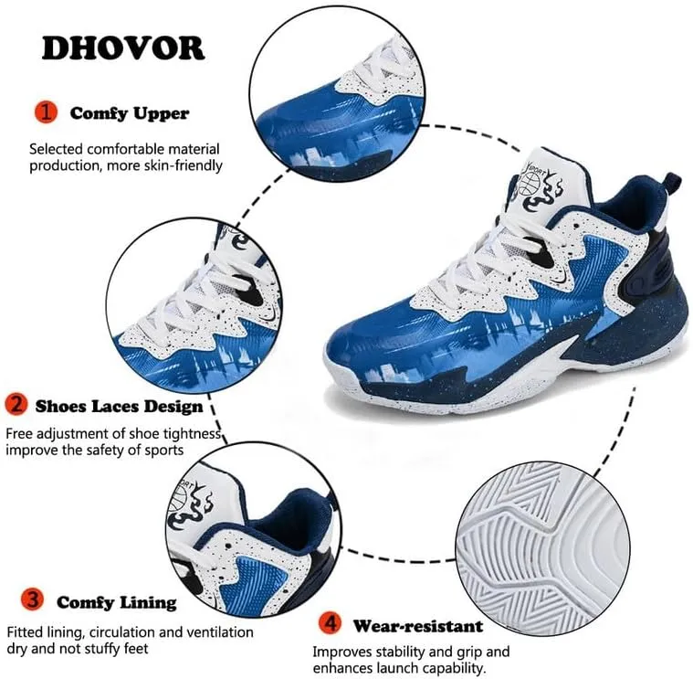 DHOVOR Men's Basketball Shoes Youth Anti Slip Fashion Sneakers Tennis Sport Shoes for Mens Outdoor Shoes