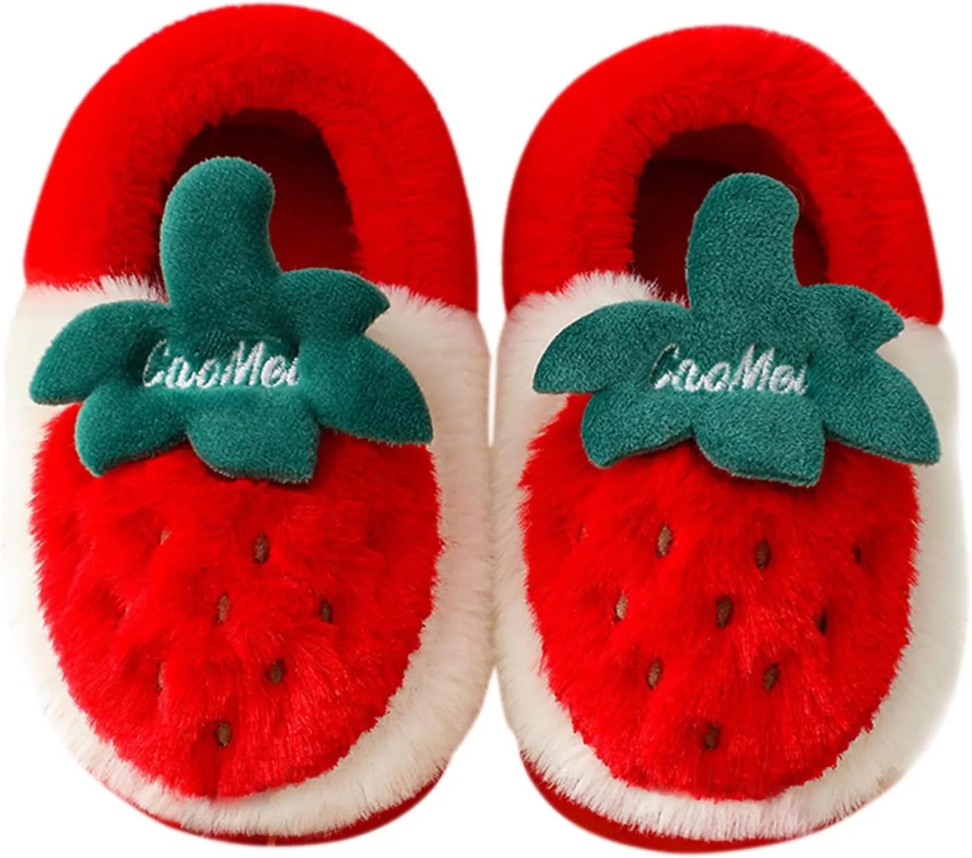 EnJoCho 4-11 Years Kids Cotton Bedroom Slippers - Girl Boy Cartoon Strawberry House Slippers Winter (Red-1#16, 6-7 Years)