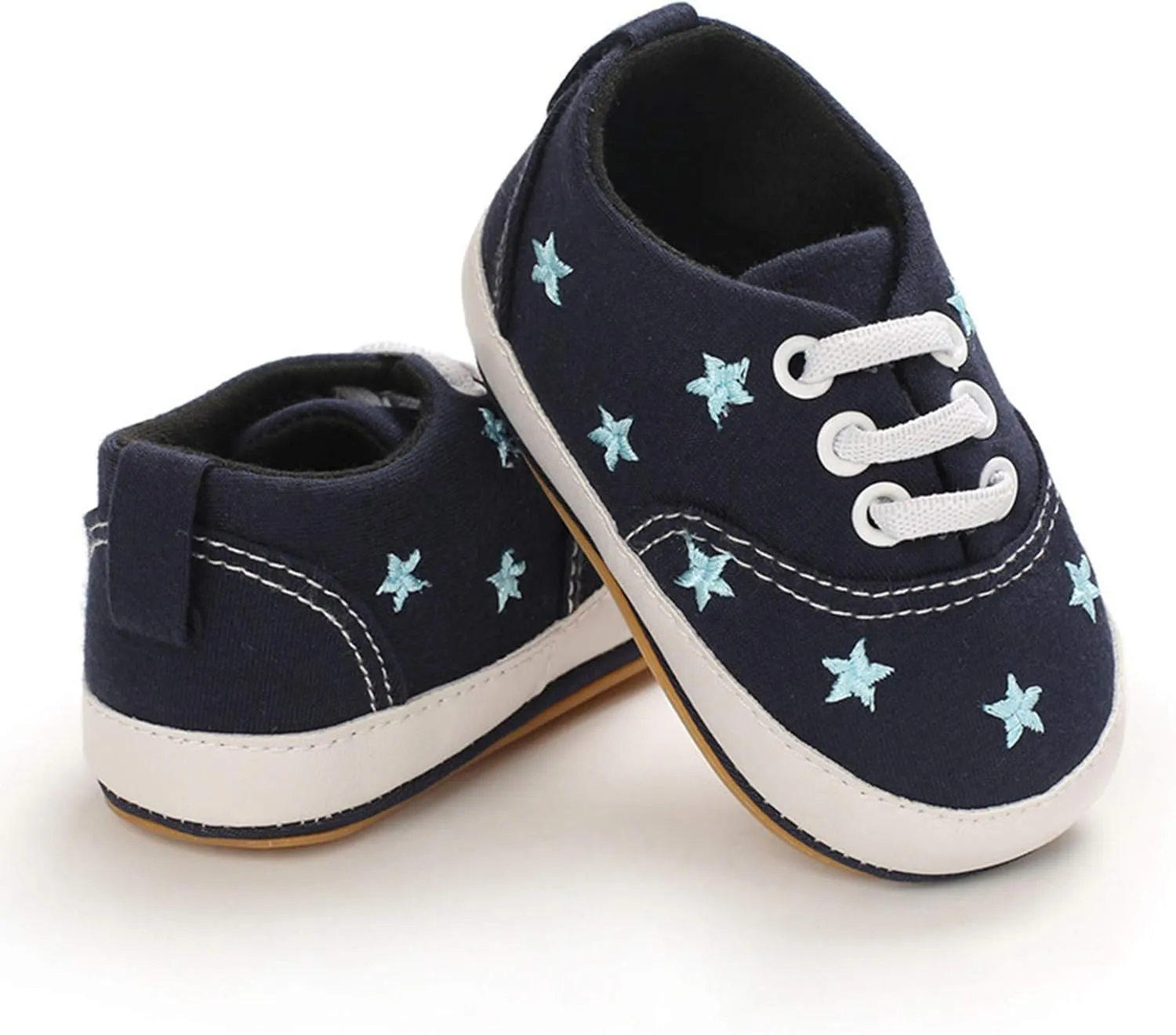 EnJoCho Baby Boys Girls Outdoor Canvas Breathable Sneakers Toddler Star Heart Rubber Soft Non-Slip First Walker Casual Shoes (C-06#De, 6-12 Months)