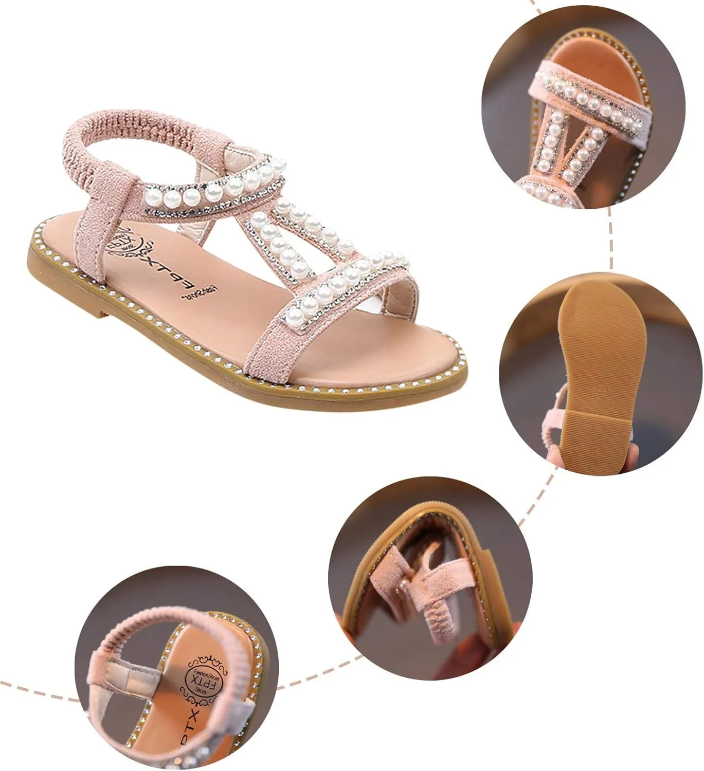 EnJoCho Girls Sandals,1-7Years Toddler Infant Kids Baby Girls Pearl Crystal Single Princess Roman Shoes Summer Beach Shoes (Pink-06#b, 6.5-7Years)