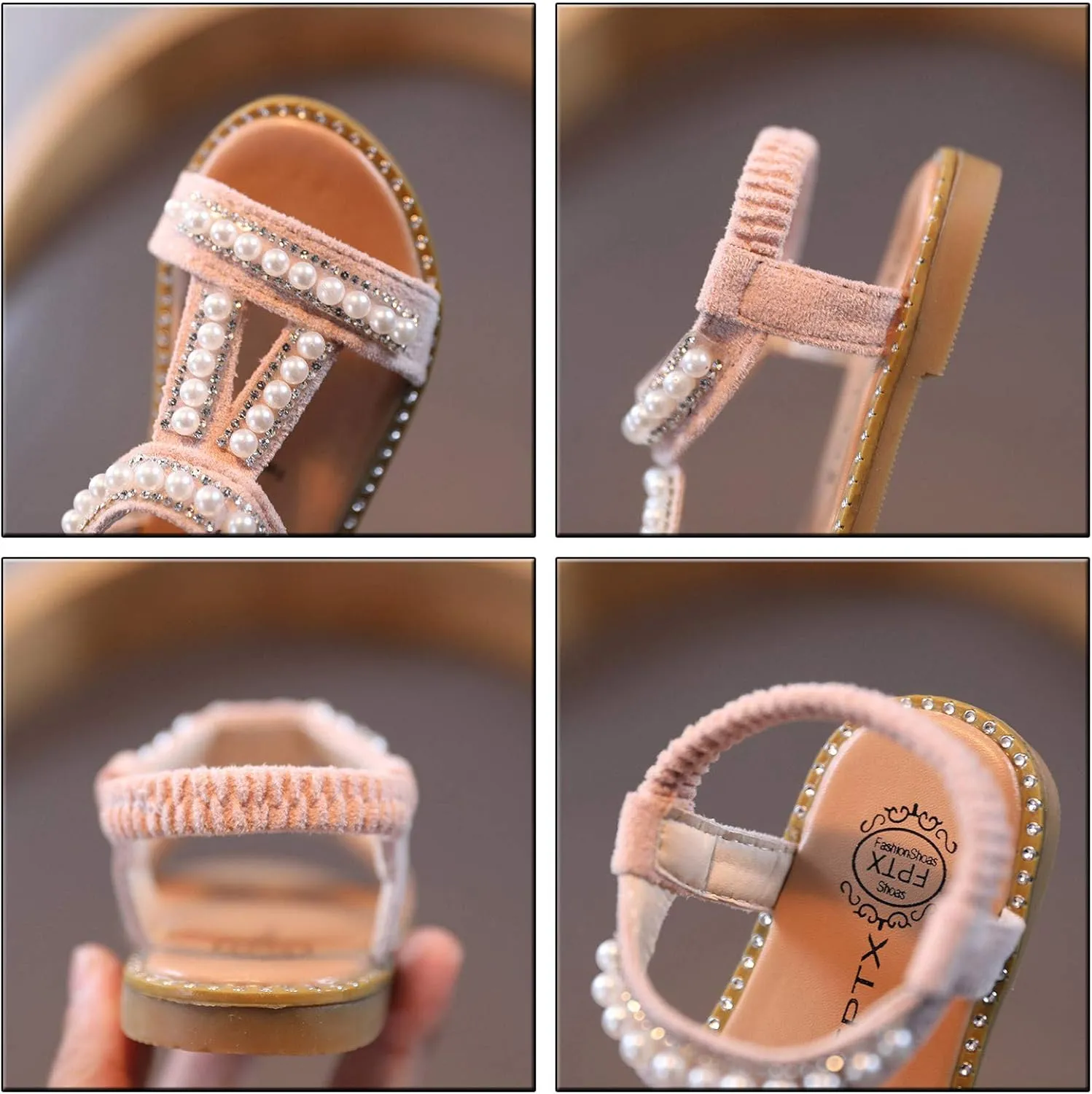 EnJoCho Girls Sandals,1-7Years Toddler Infant Kids Baby Girls Pearl Crystal Single Princess Roman Shoes Summer Beach Shoes (Pink-06#b, 6.5-7Years)
