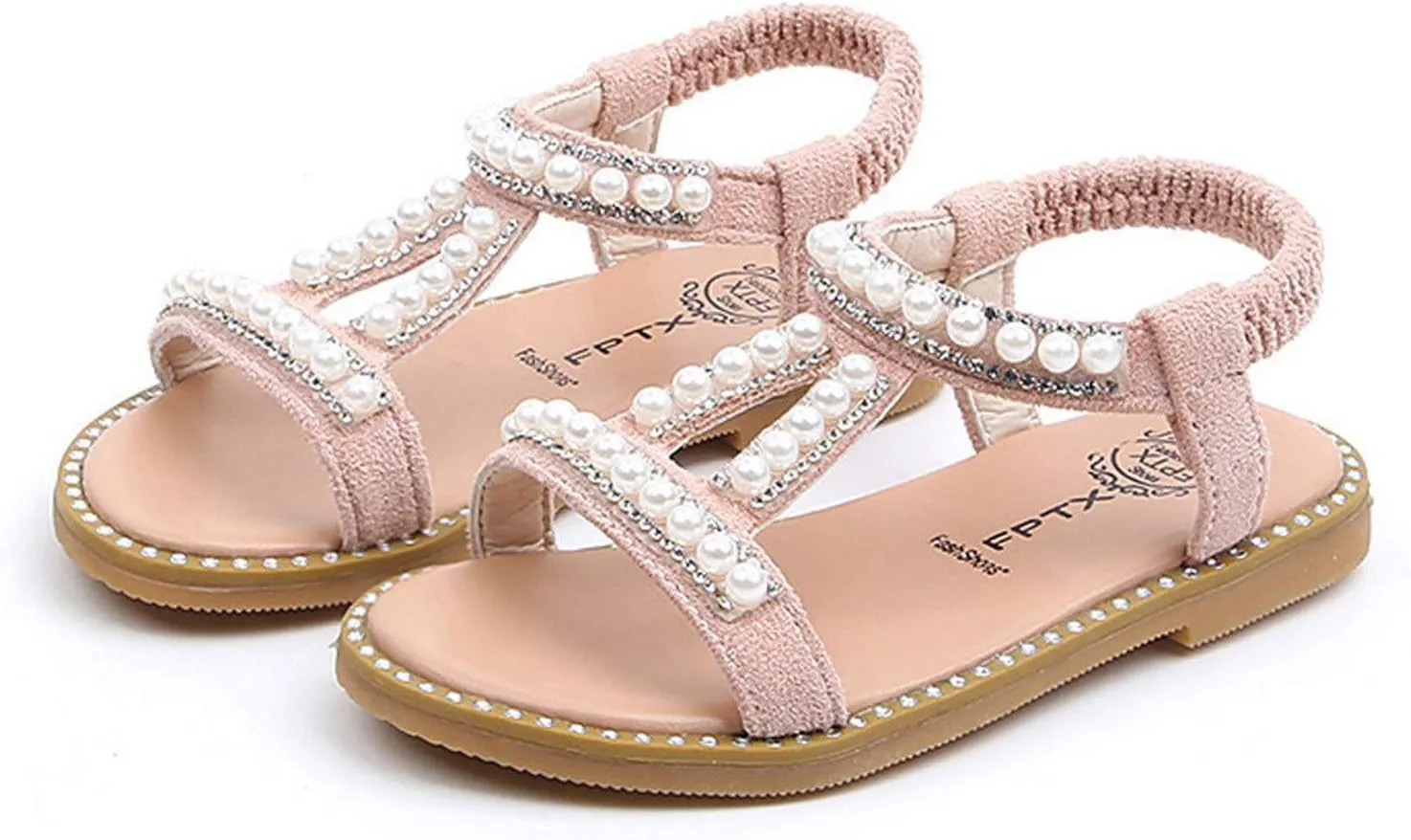 EnJoCho Girls Sandals,1-7Years Toddler Infant Kids Baby Girls Pearl Crystal Single Princess Roman Shoes Summer Beach Shoes (Pink-06#b, 6.5-7Years)