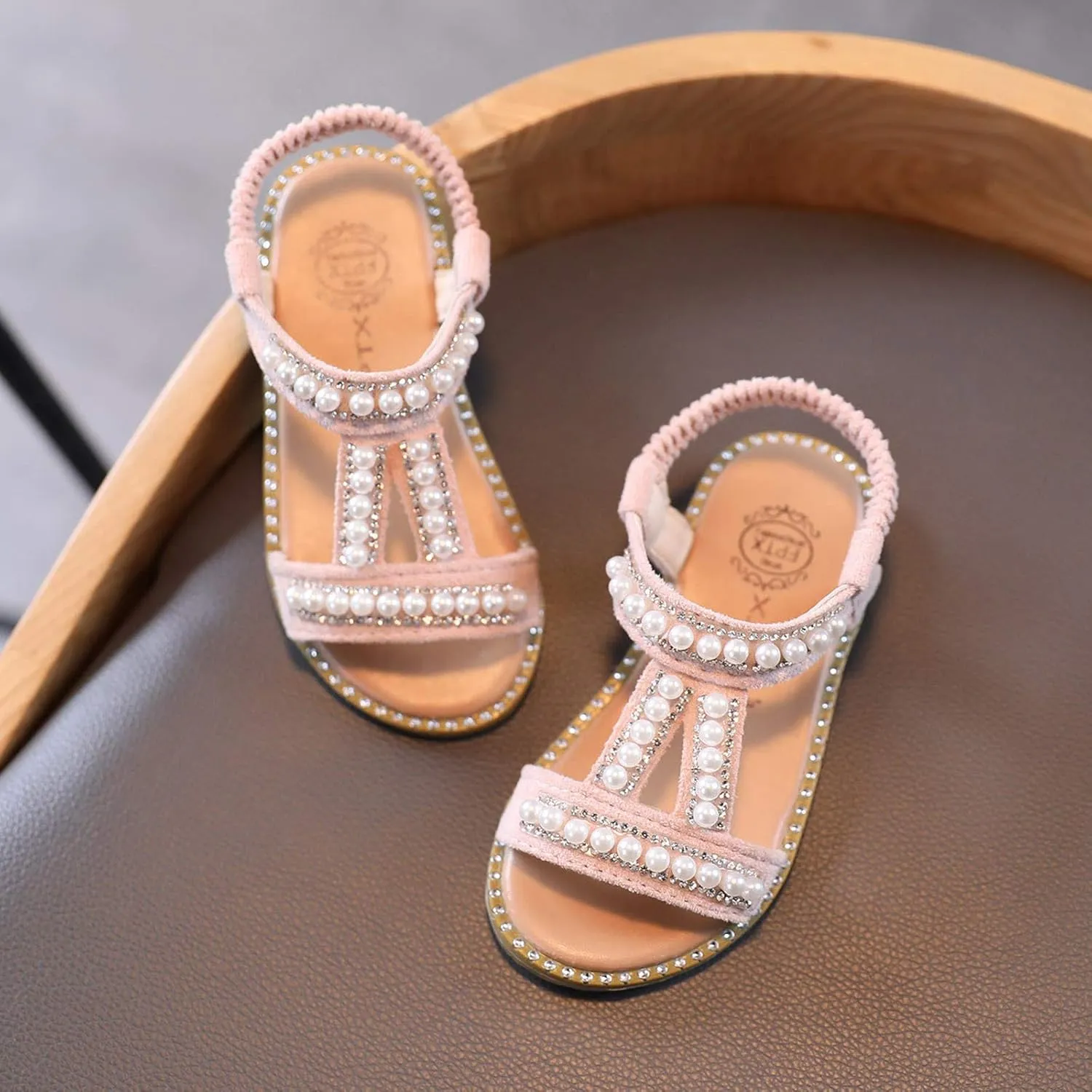 EnJoCho Girls Sandals,1-7Years Toddler Infant Kids Baby Girls Pearl Crystal Single Princess Roman Shoes Summer Beach Shoes (Pink-06#b, 6.5-7Years)