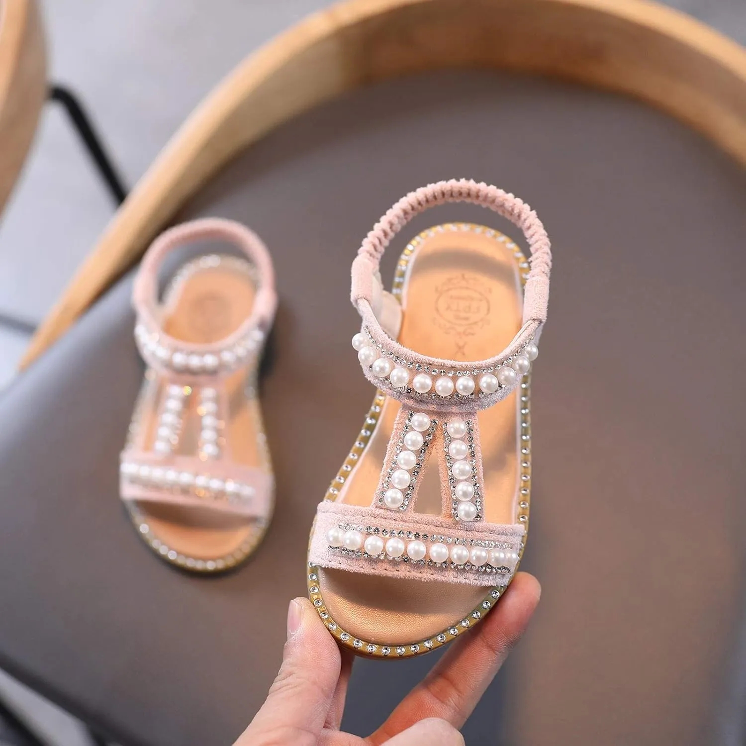 EnJoCho Girls Sandals,1-7Years Toddler Infant Kids Baby Girls Pearl Crystal Single Princess Roman Shoes Summer Beach Shoes (Pink-06#b, 6.5-7Years)