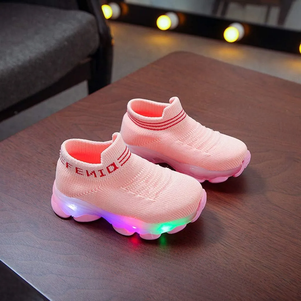 EnJoCho Toddler Cotton Boots 1-6Years Children Baby Girl Boy Mesh Led Luminous Socks Sport Run Sneakers Casual Anti-Slip Shoes (Pink-02A#, 4.5-5Years)