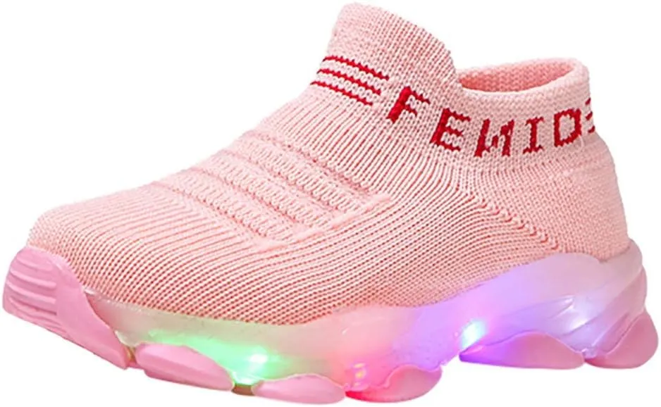 EnJoCho Toddler Cotton Boots 1-6Years Children Baby Girl Boy Mesh Led Luminous Socks Sport Run Sneakers Casual Anti-Slip Shoes (Pink-02A#, 4.5-5Years)