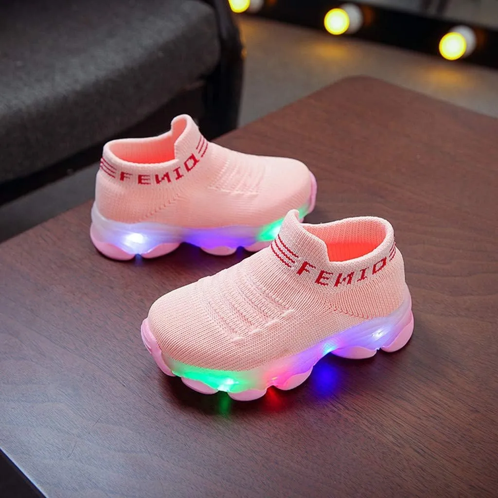 EnJoCho Toddler Cotton Boots 1-6Years Children Baby Girl Boy Mesh Led Luminous Socks Sport Run Sneakers Casual Anti-Slip Shoes (Pink-02A#, 4.5-5Years)