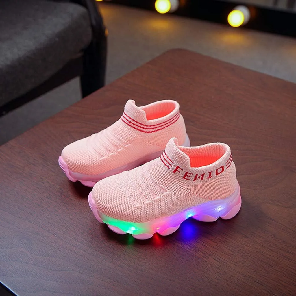 EnJoCho Toddler Cotton Boots 1-6Years Children Baby Girl Boy Mesh Led Luminous Socks Sport Run Sneakers Casual Anti-Slip Shoes (Pink-02A#, 4.5-5Years)
