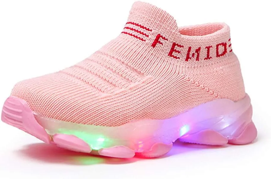 EnJoCho Toddler Cotton Boots 1-6Years Children Baby Girl Boy Mesh Led Luminous Socks Sport Run Sneakers Casual Anti-Slip Shoes (Pink-02A#, 4.5-5Years)