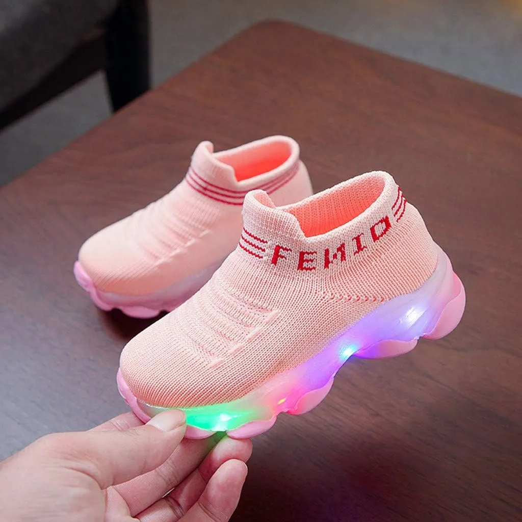 EnJoCho Toddler Cotton Boots 1-6Years Children Baby Girl Boy Mesh Led Luminous Socks Sport Run Sneakers Casual Anti-Slip Shoes (Pink-02A#, 4.5-5Years)