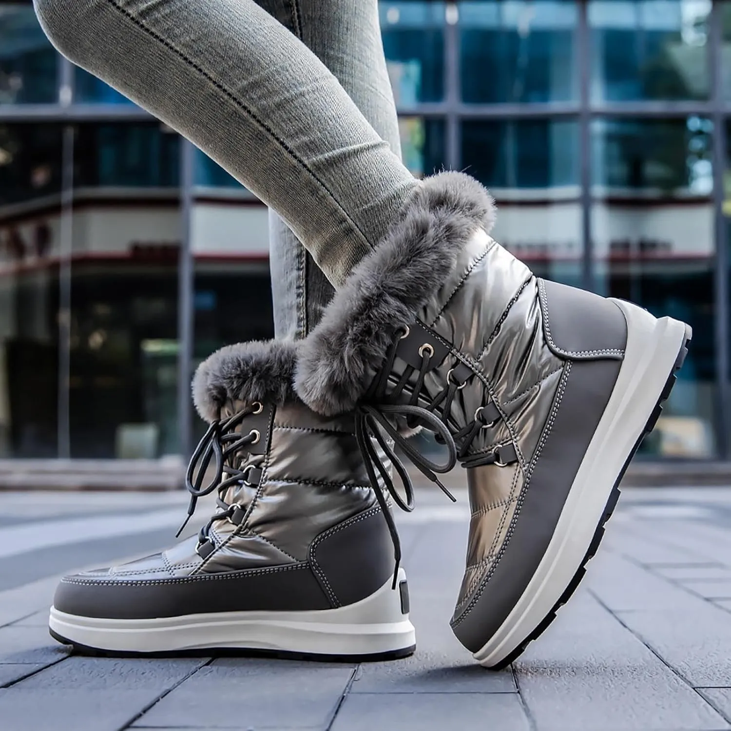 Fashion Snow Boots for Women Flat Flat Keep Warm Snow Boots Comfortable Mid Boots Shoes Womens Snow Boots