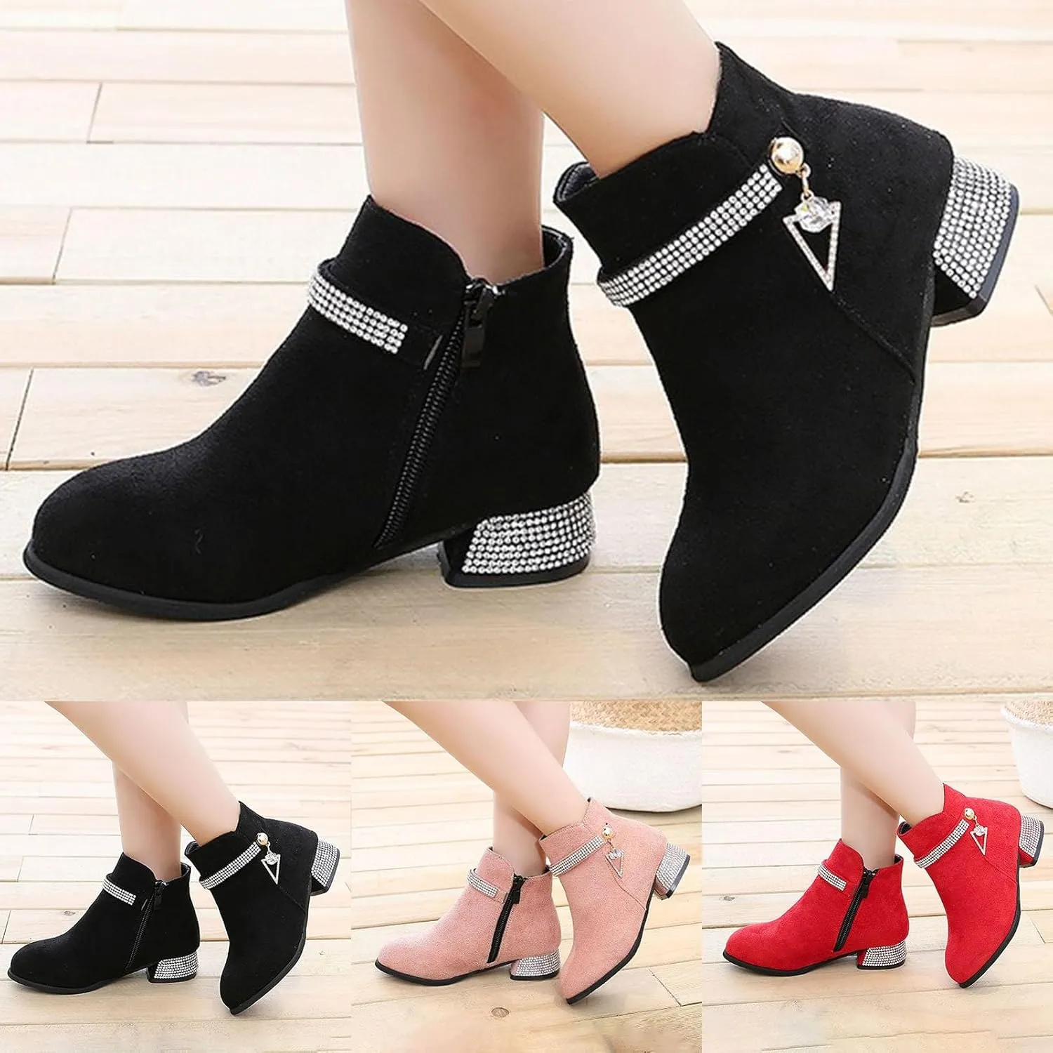 Girls Ankle Boots Side Zipper Cowboy Boots Non Slip Short Boots Casual Cowgirl Boots for Toddler Little Kid Big Kid