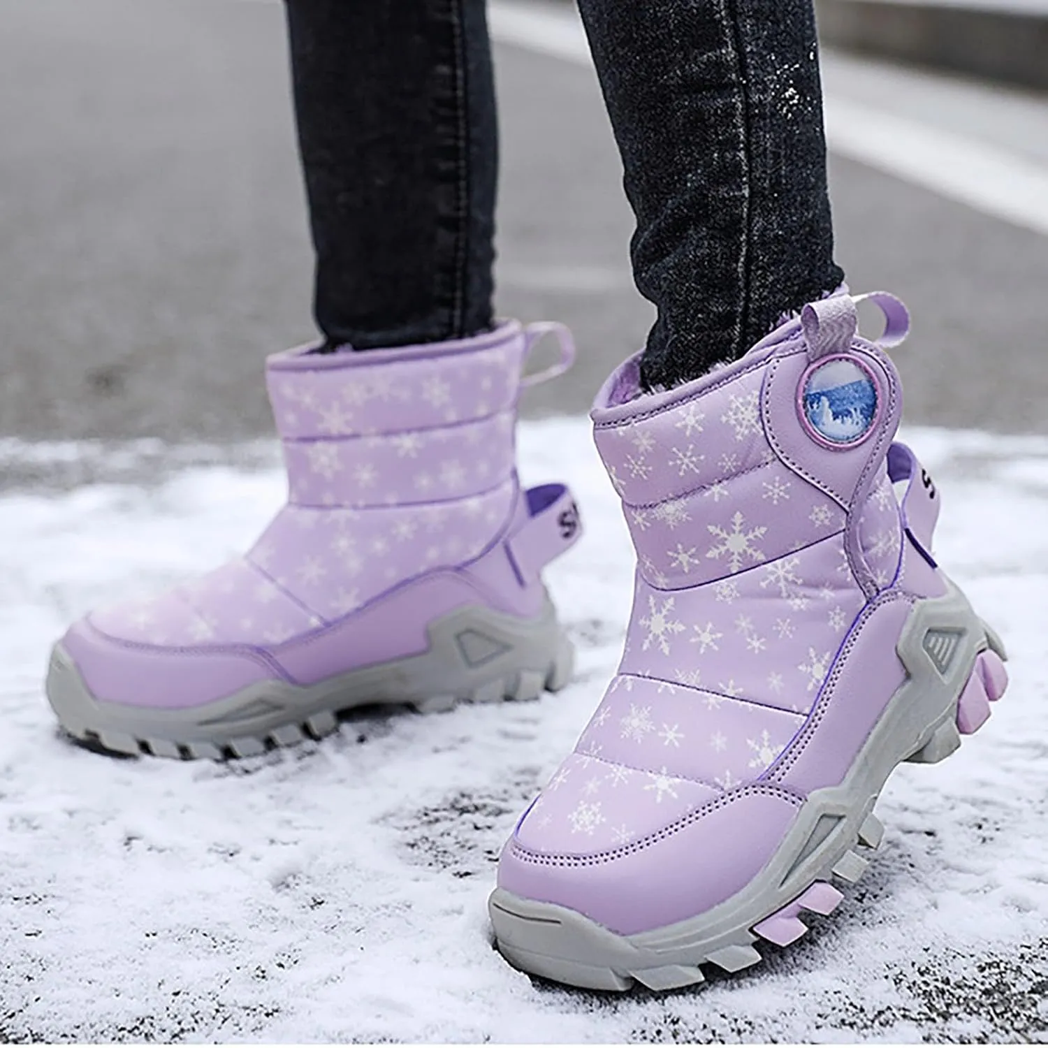 Girls Boys Snow Boots Outdoor Warm Comfortable Non Slip Mid Calf Padded Small Big Kids Winter Shoes Toddler Shoes Winter
