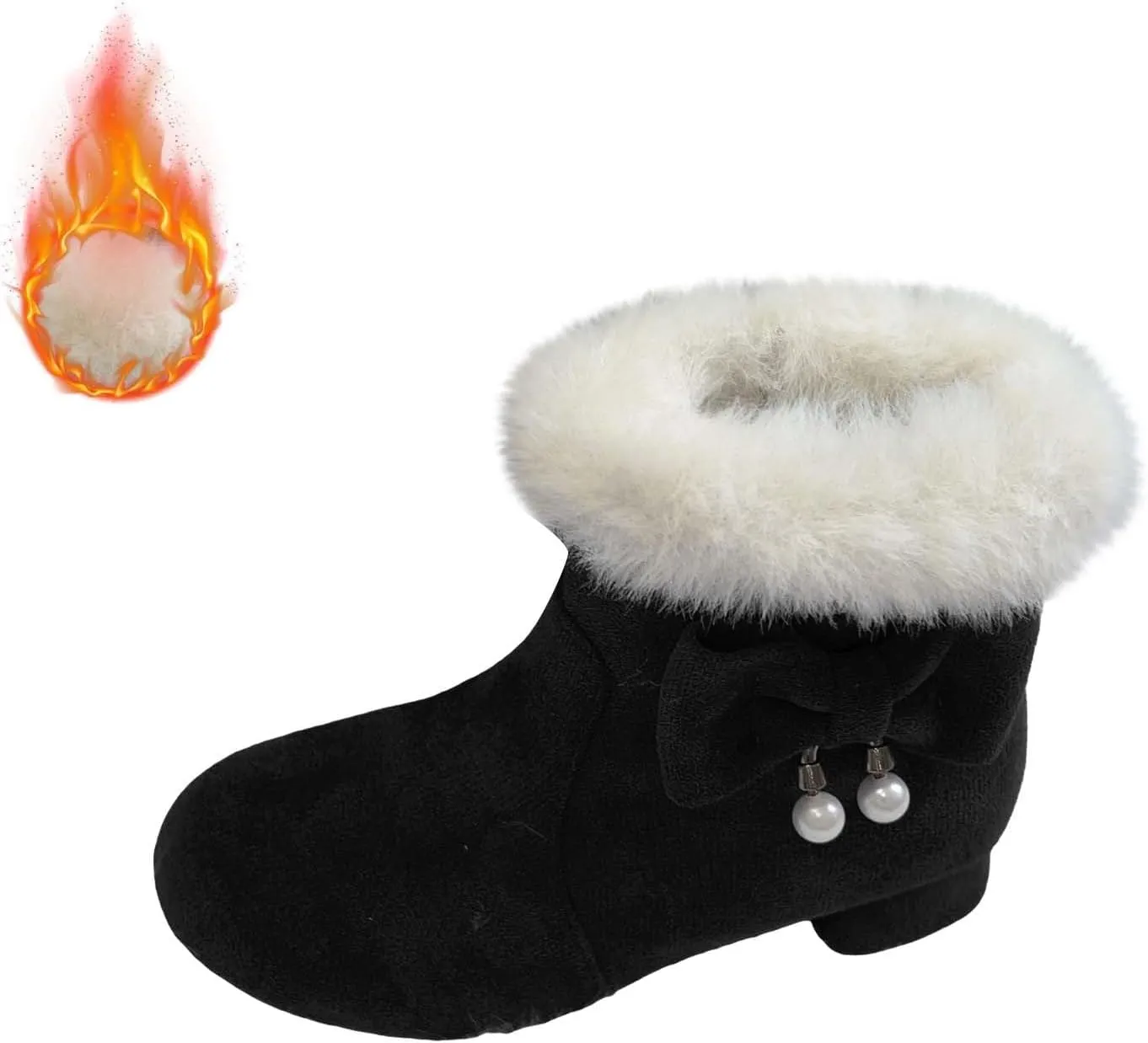 Girls Kids ??ow Heel Fuzzy Booties Bow Cotton Warm Shoes Boots Little Kid Thick Winter Dress Dance Ankle Shoes Comfy