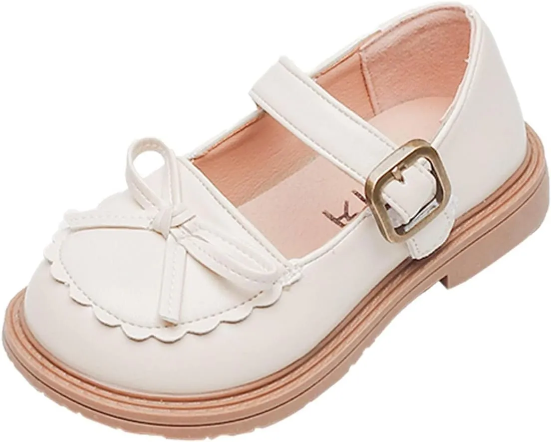Girls Sandals Girls Leather Bow Design Soft Round Toe Princess Dress Flat Shoes(Toddler/Little Sheep Slippers for